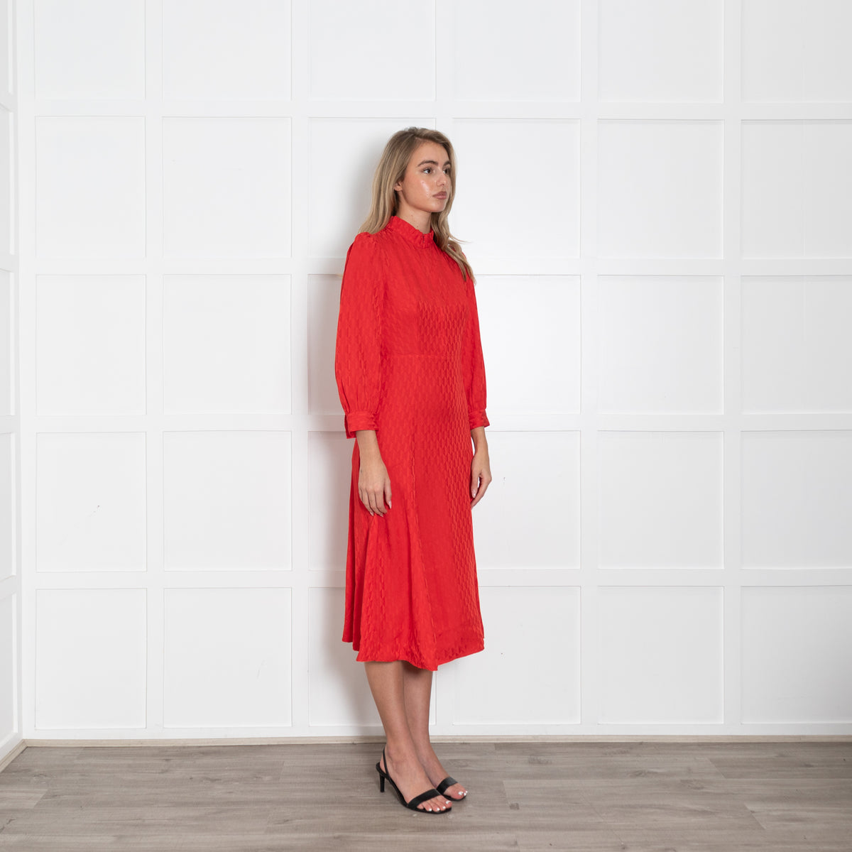 Sandro Hot Red Heart Motif Zip Neck Sleeved Dress