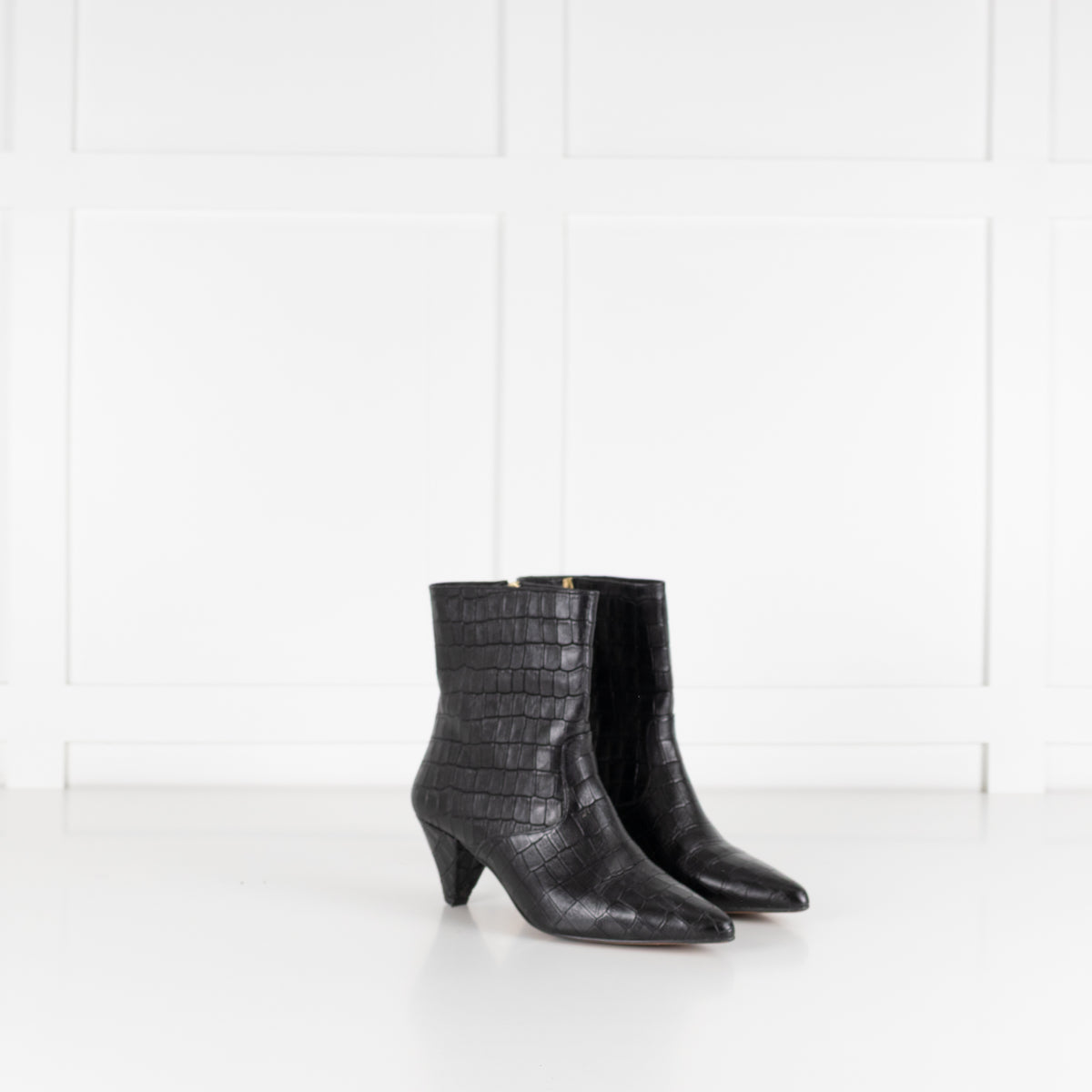 Essentiel Antwerp Black Croc Effect Ankle Boots