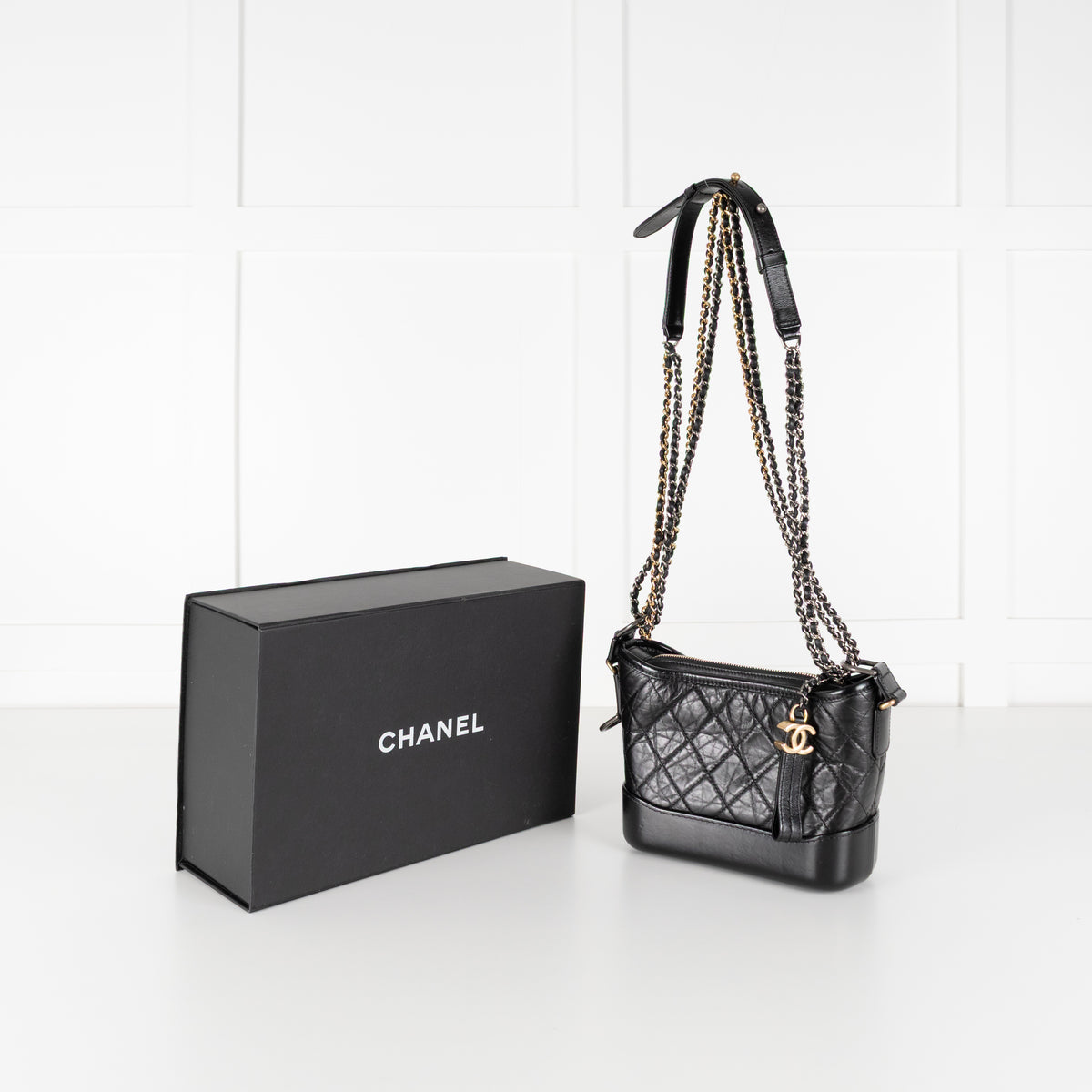 Chanel Gabrielle Mini black quilted aged calfskin leather hobo bag