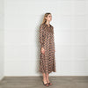 Charlotte Sparre Black Brown White Print Front Open Silk Maxi Dress