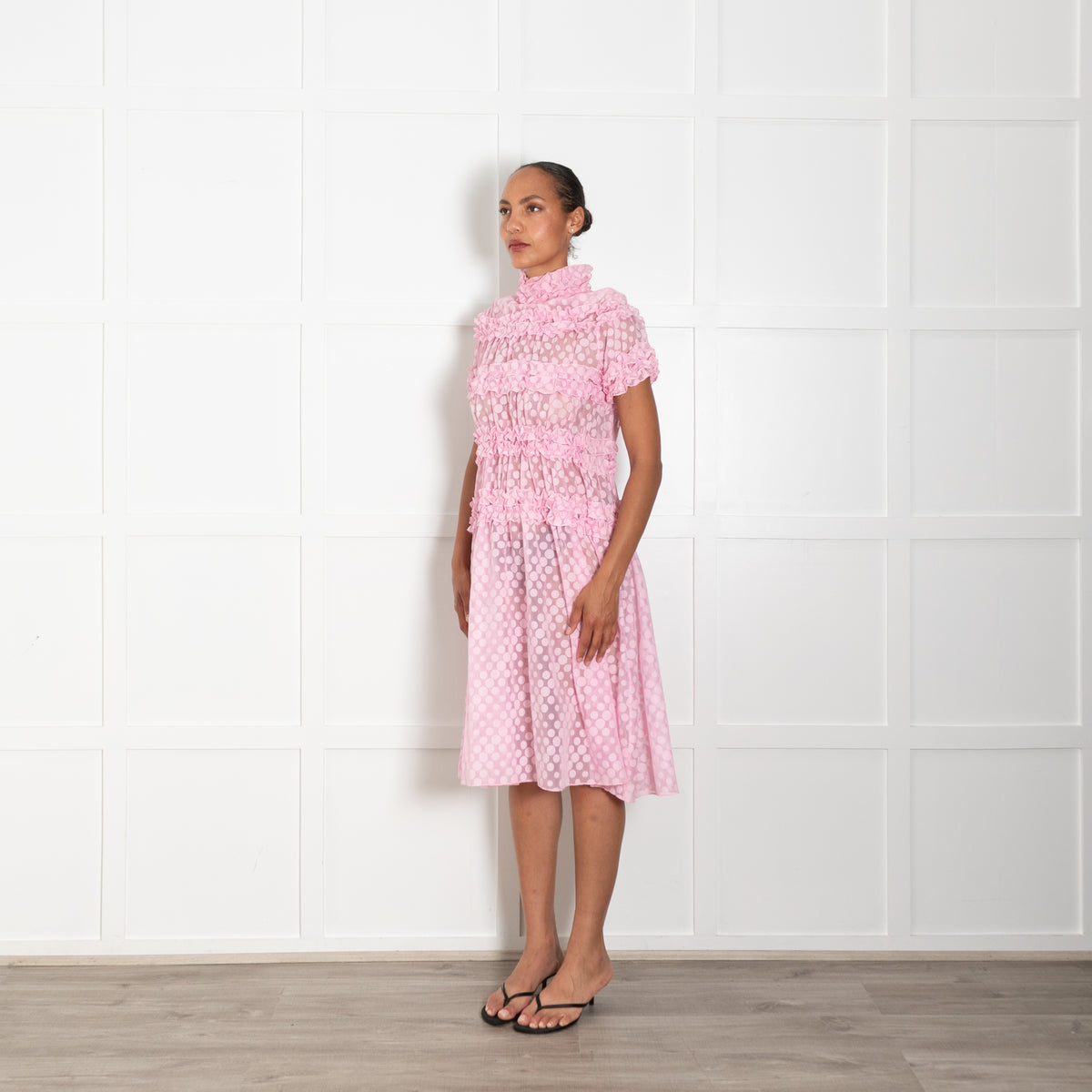 PASKAL Pink Chiffon Polka Dot Short Dress