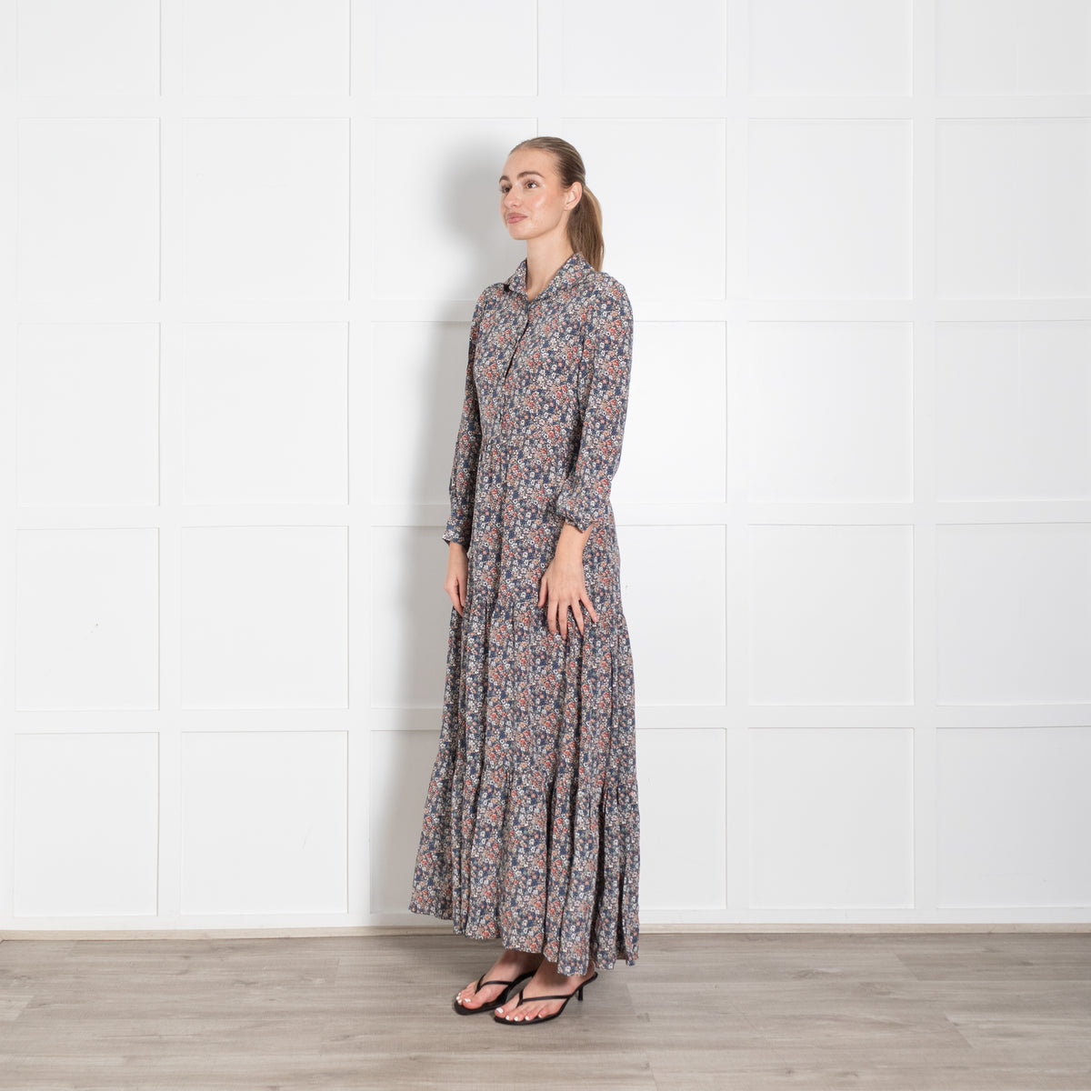 Ridley Black Multi Floral Silk Maxi Dress