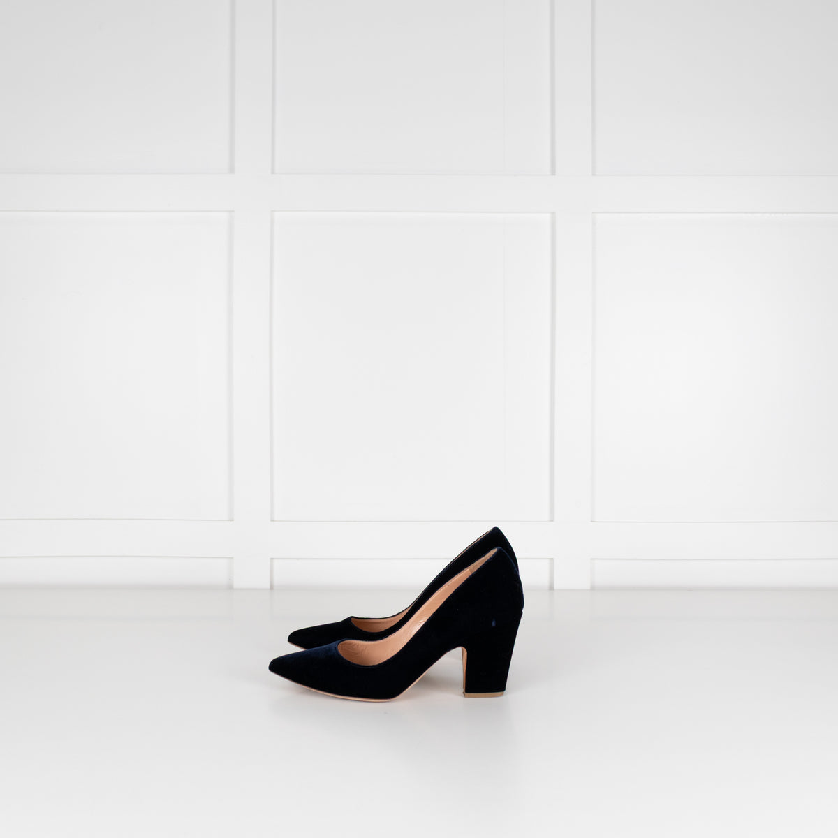 Rupert Sanderson Navy Blue Velvet Chunky Heel Shoes