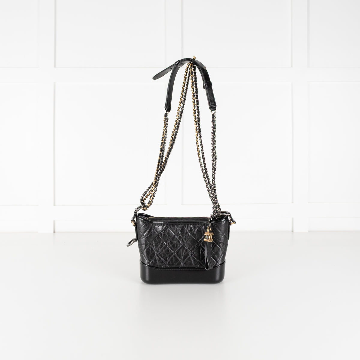 Chanel Gabrielle Mini black quilted aged calfskin leather hobo bag