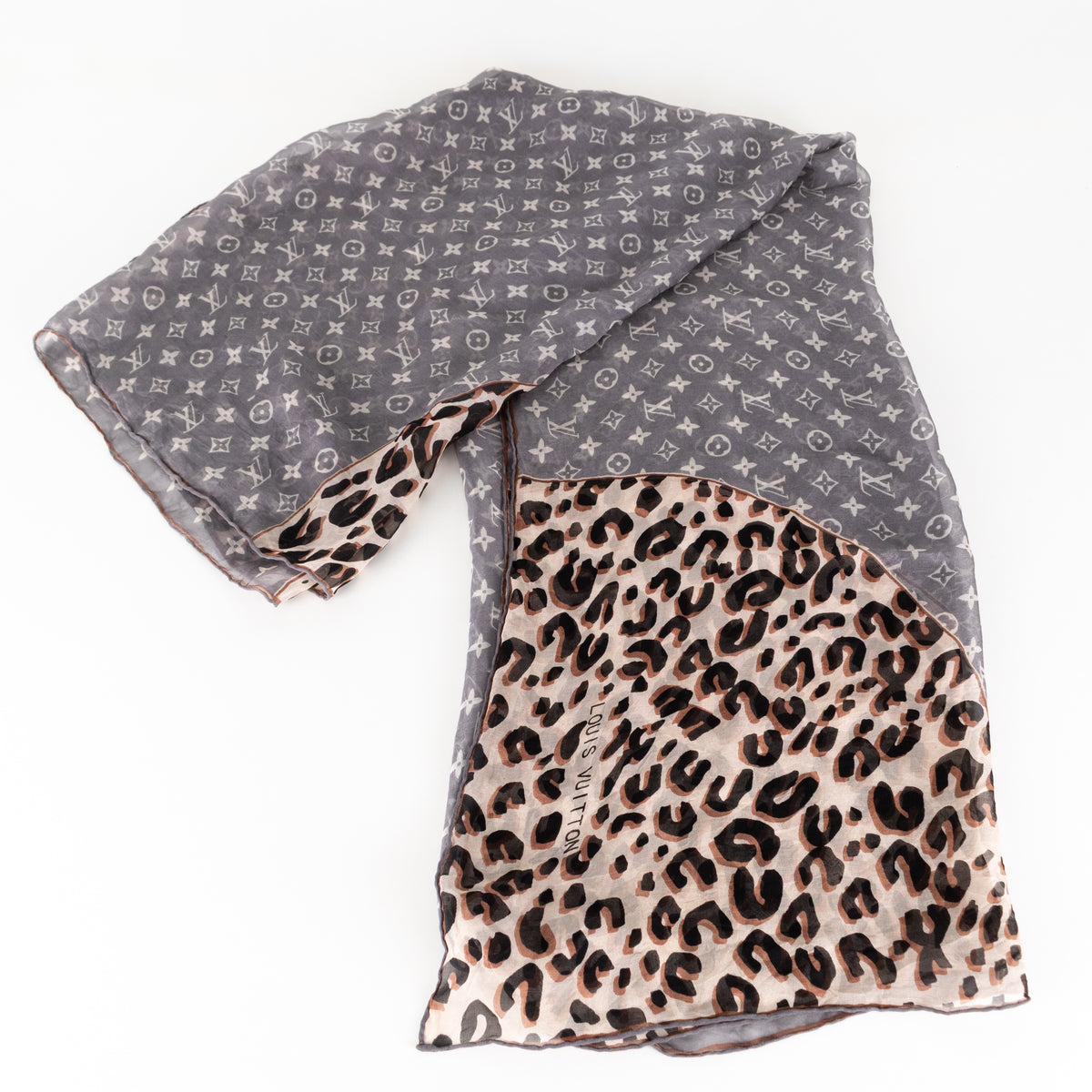 Louis Vuitton Monogram and Leopard Print Sheer Scarf