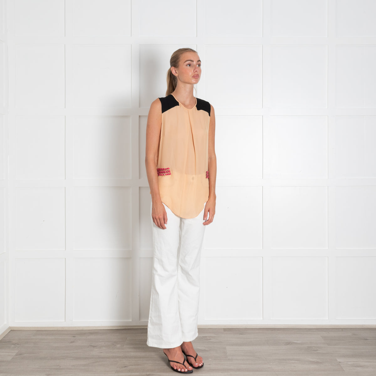By Malene Birger Orange Pink Beaded Detail Sleeveless Top