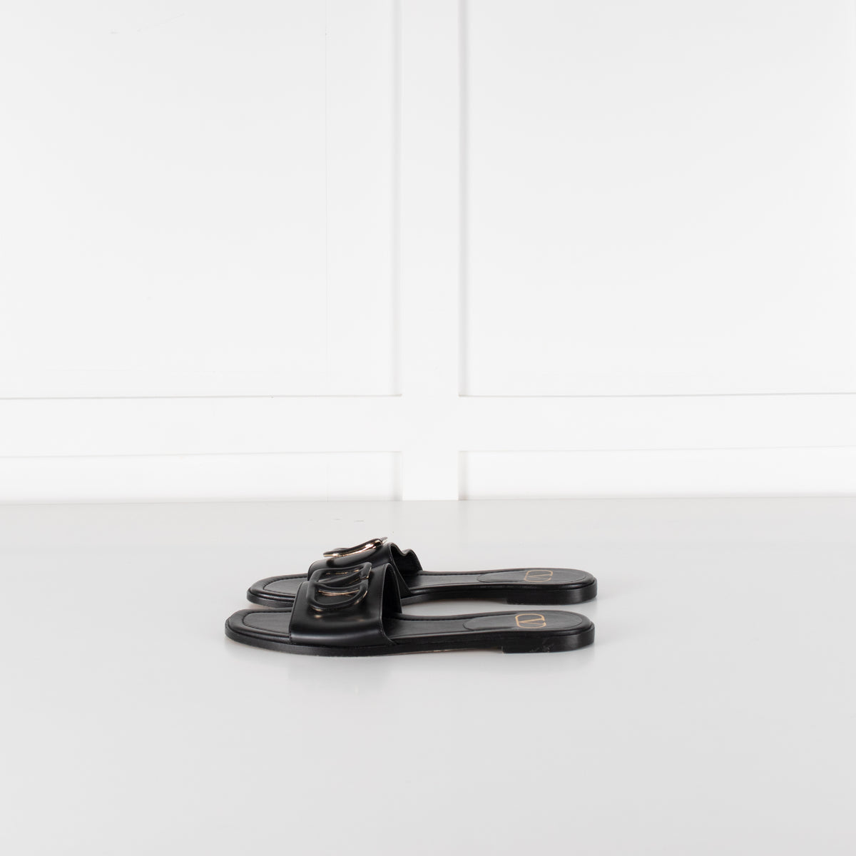 Valentino Black Leather Logo Sliders