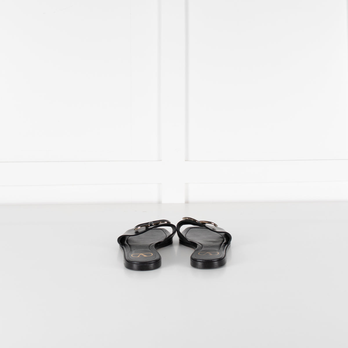 Valentino Black Leather Logo Sliders