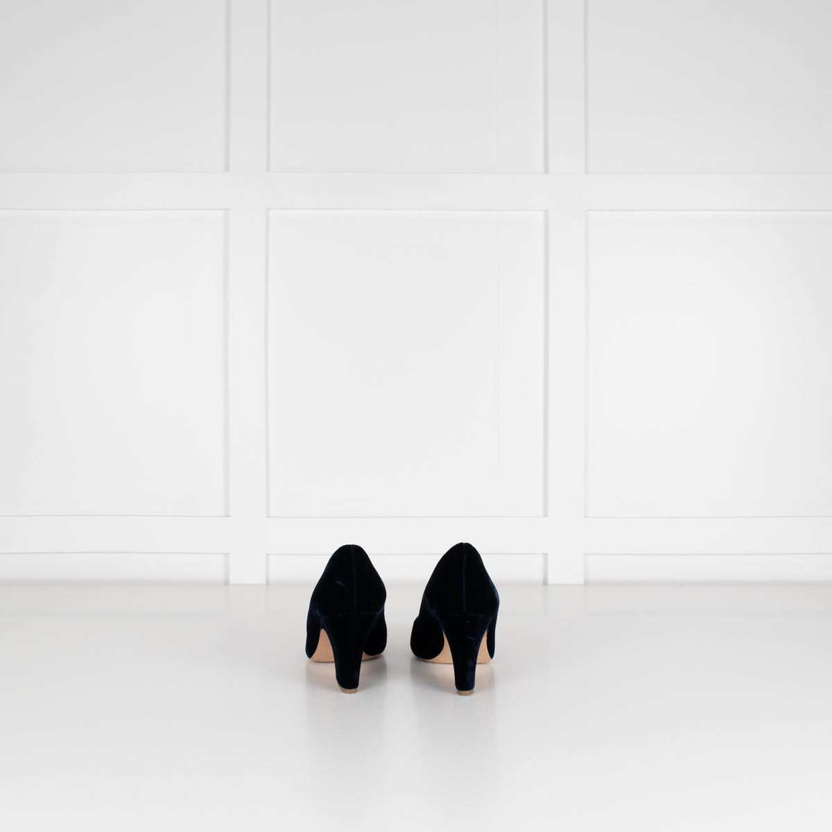 Rupert Sanderson Navy Blue Velvet Chunky Heel Shoes