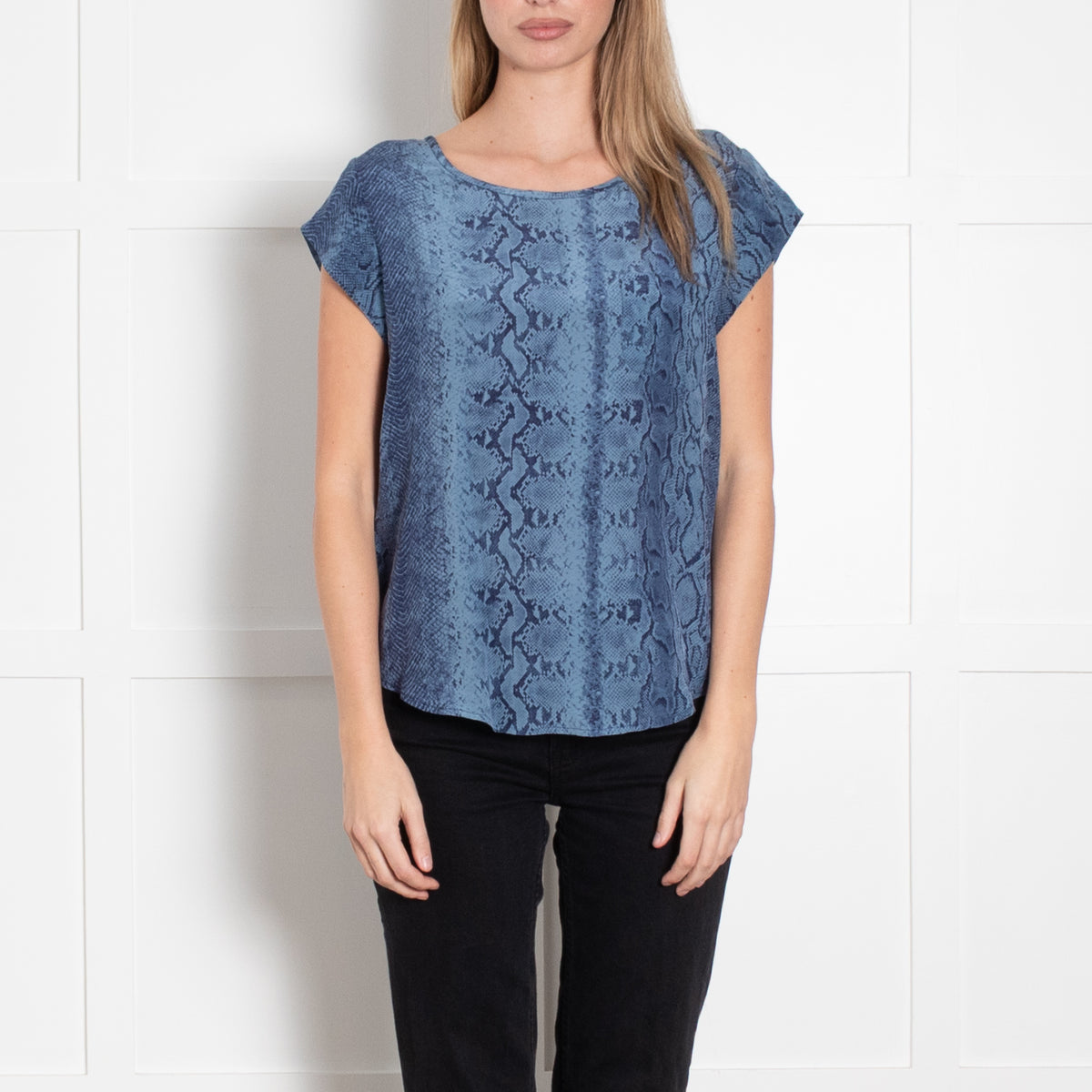 Joie Blue Snake Print Silk Short Sleeve Top