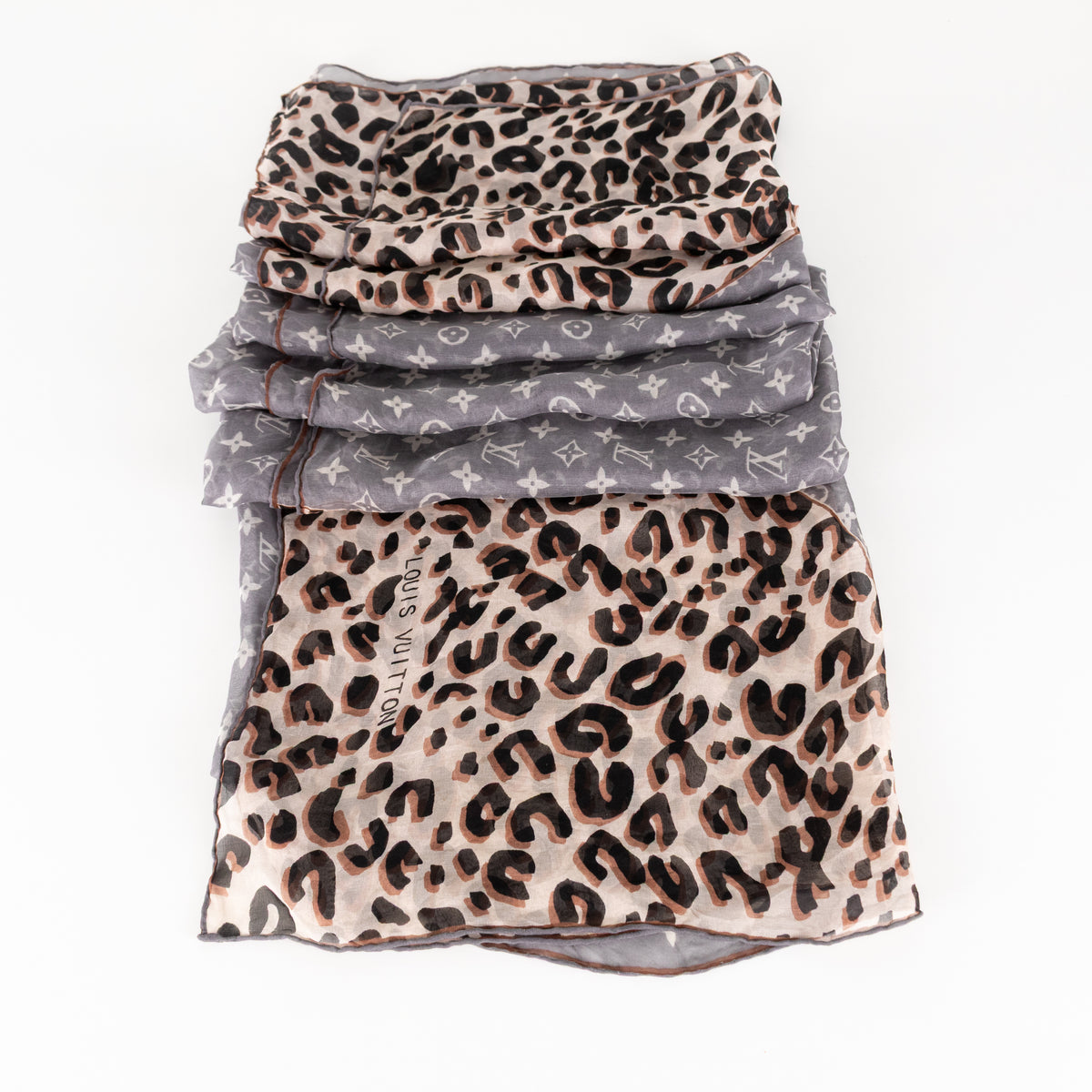 Louis Vuitton Monogram and Leopard Print Sheer Scarf
