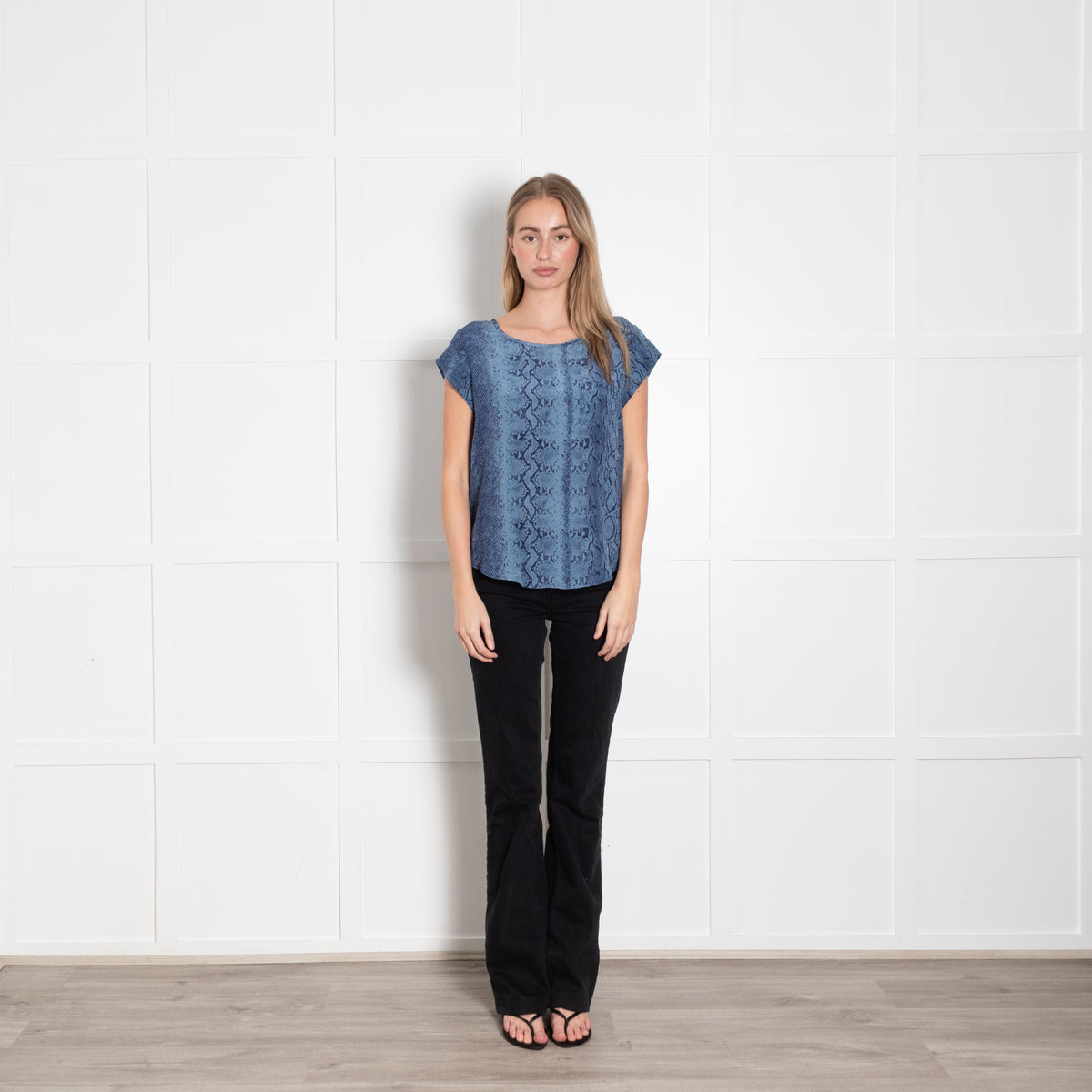 Joie Blue Snake Print Silk Short Sleeve Top