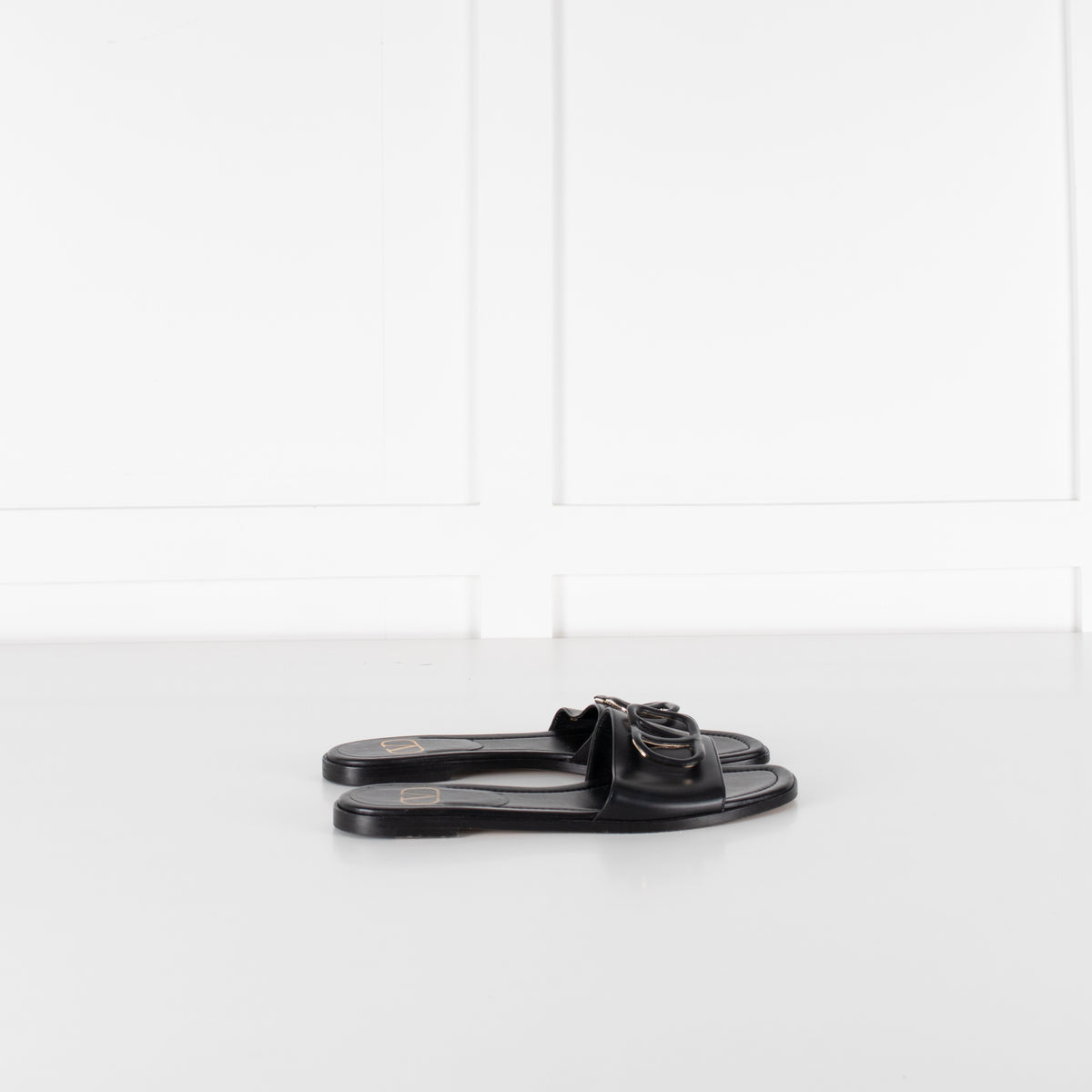 Valentino Black Leather Logo Sliders