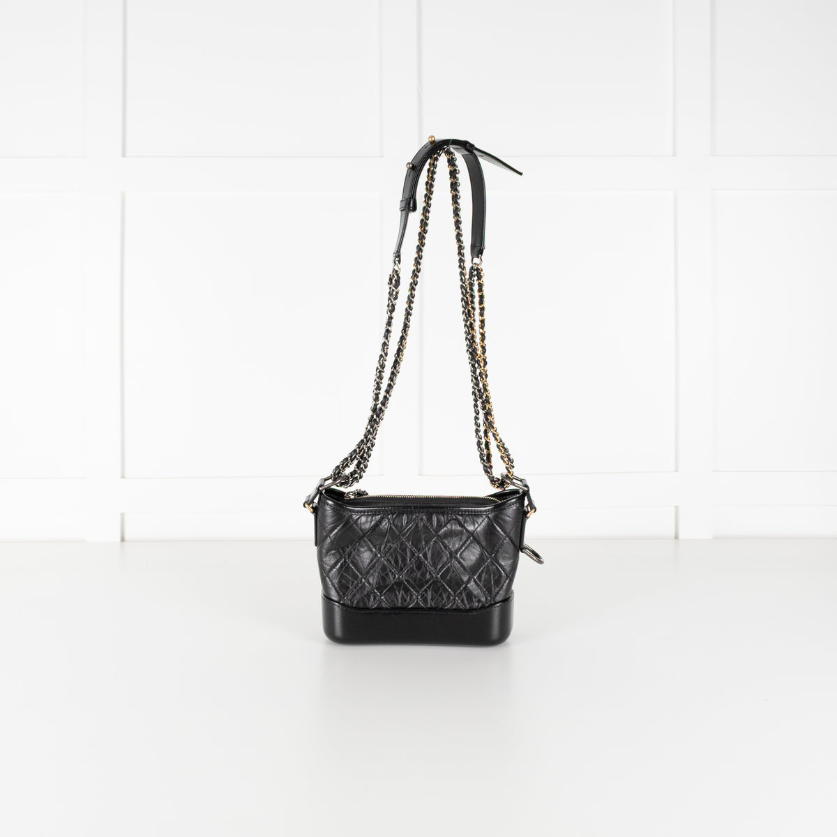 Chanel Gabrielle Mini black quilted aged calfskin leather hobo bag