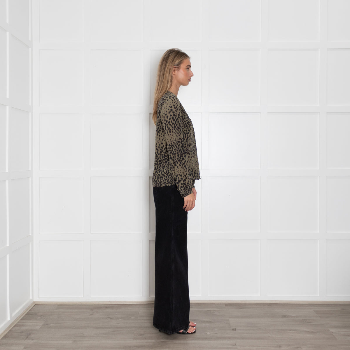 Chloe Khaki Black Animal Print Silk Blouse