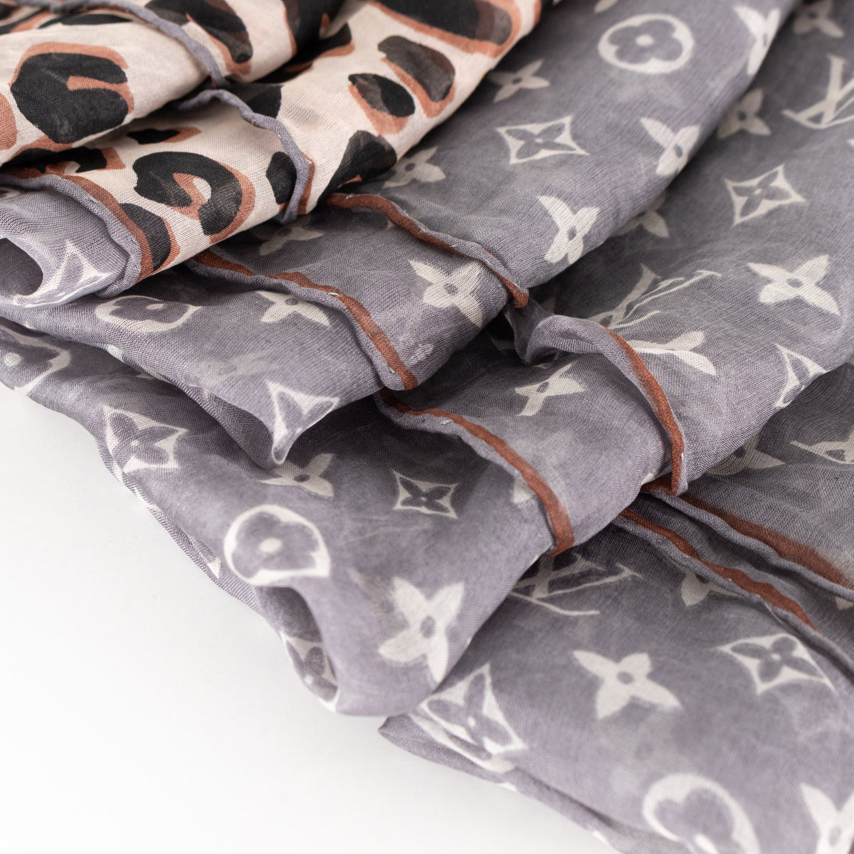 Louis Vuitton Monogram and Leopard Print Sheer Scarf