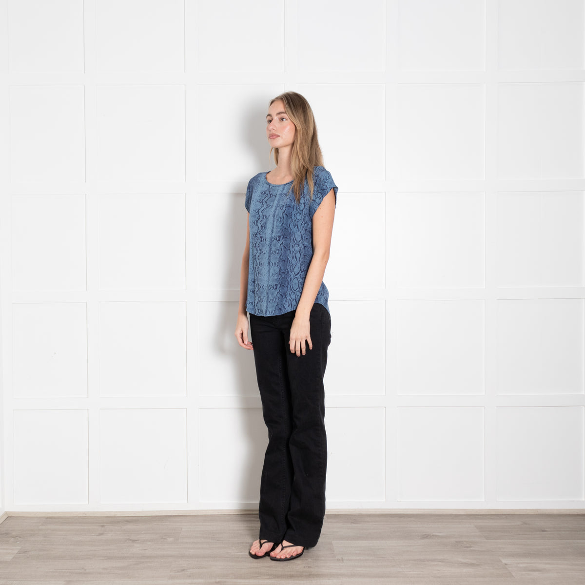Joie Blue Snake Print Silk Short Sleeve Top