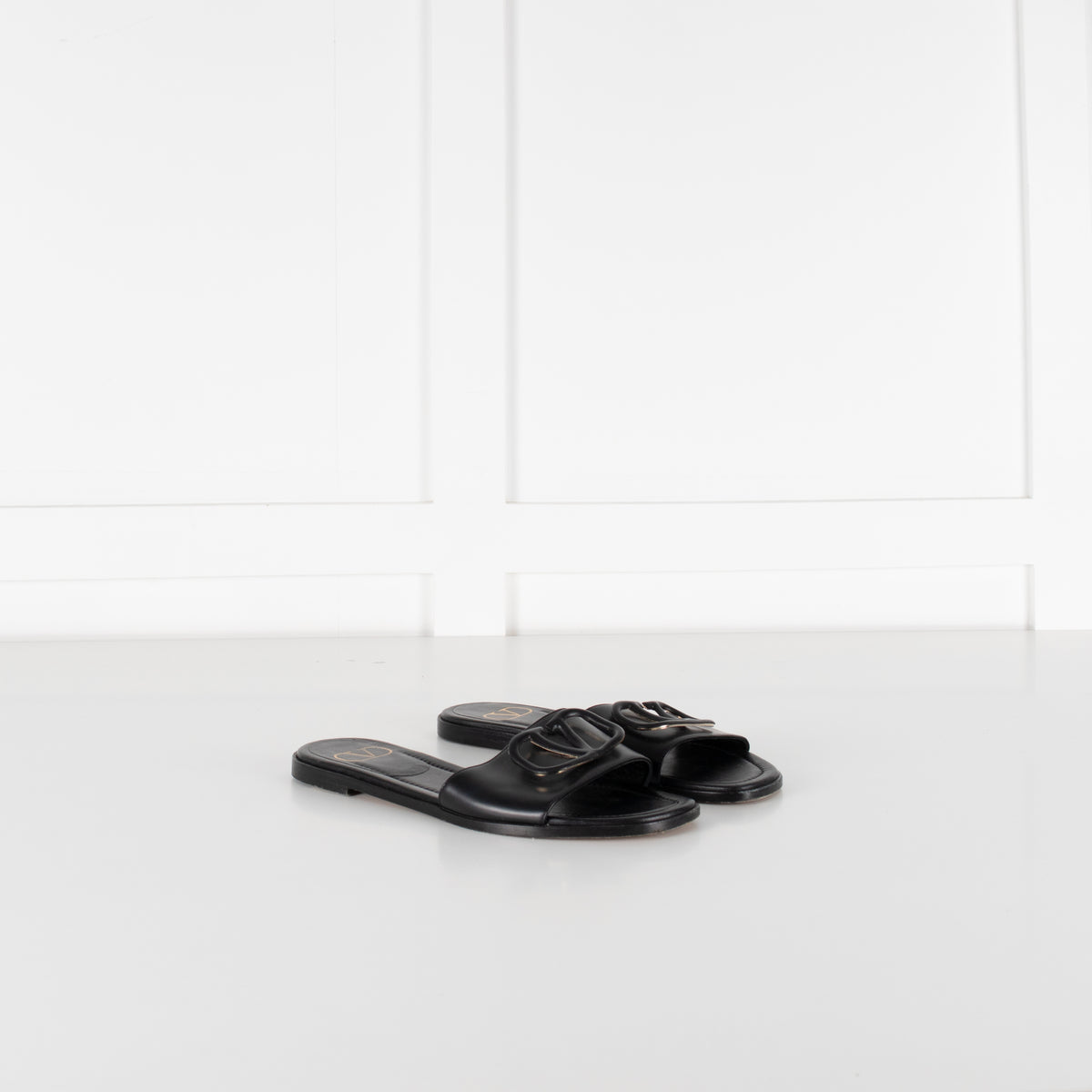 Valentino Black Leather Logo Sliders