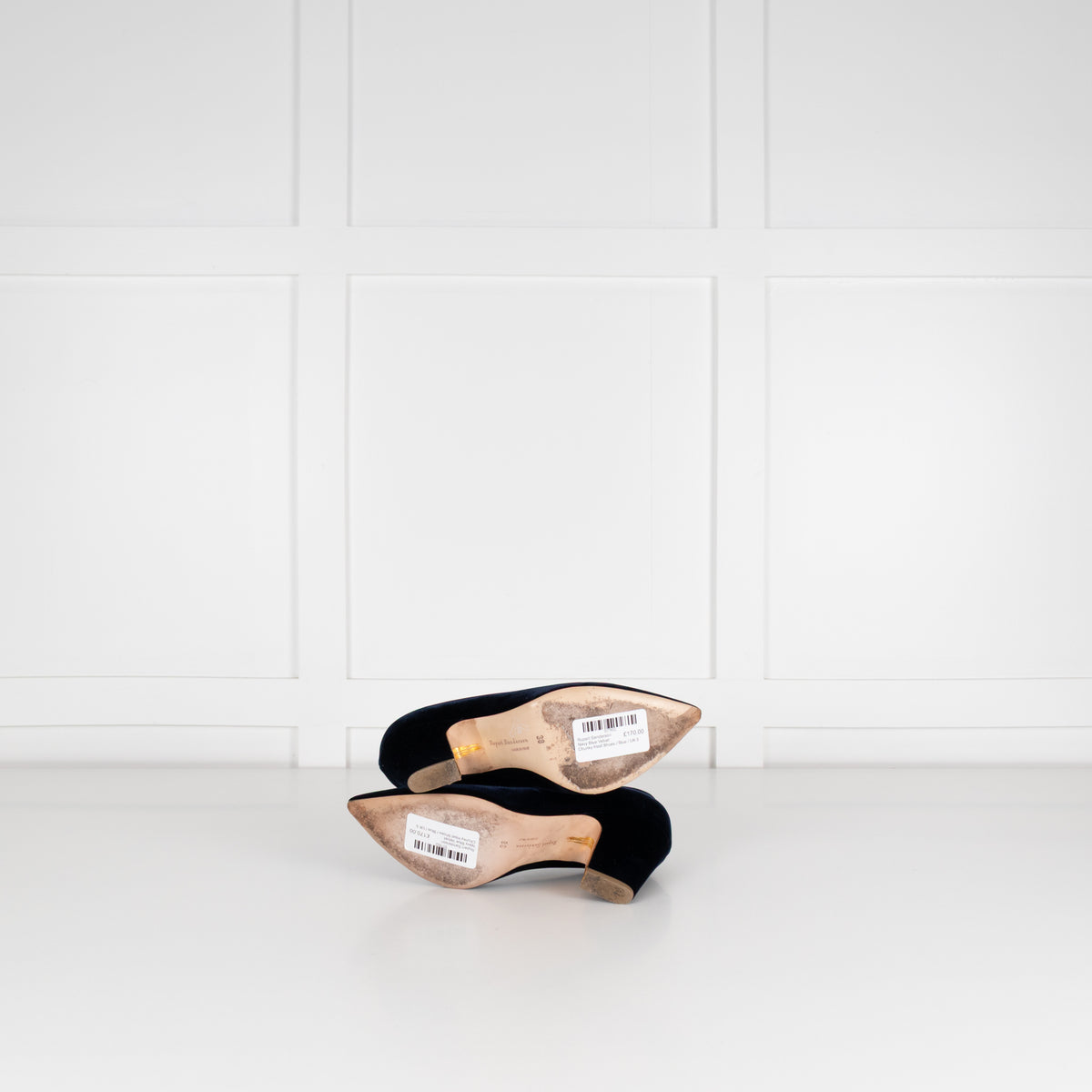 Rupert Sanderson Navy Blue Velvet Chunky Heel Shoes