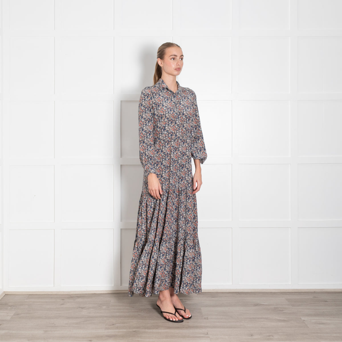 Ridley Black Multi Floral Silk Maxi Dress