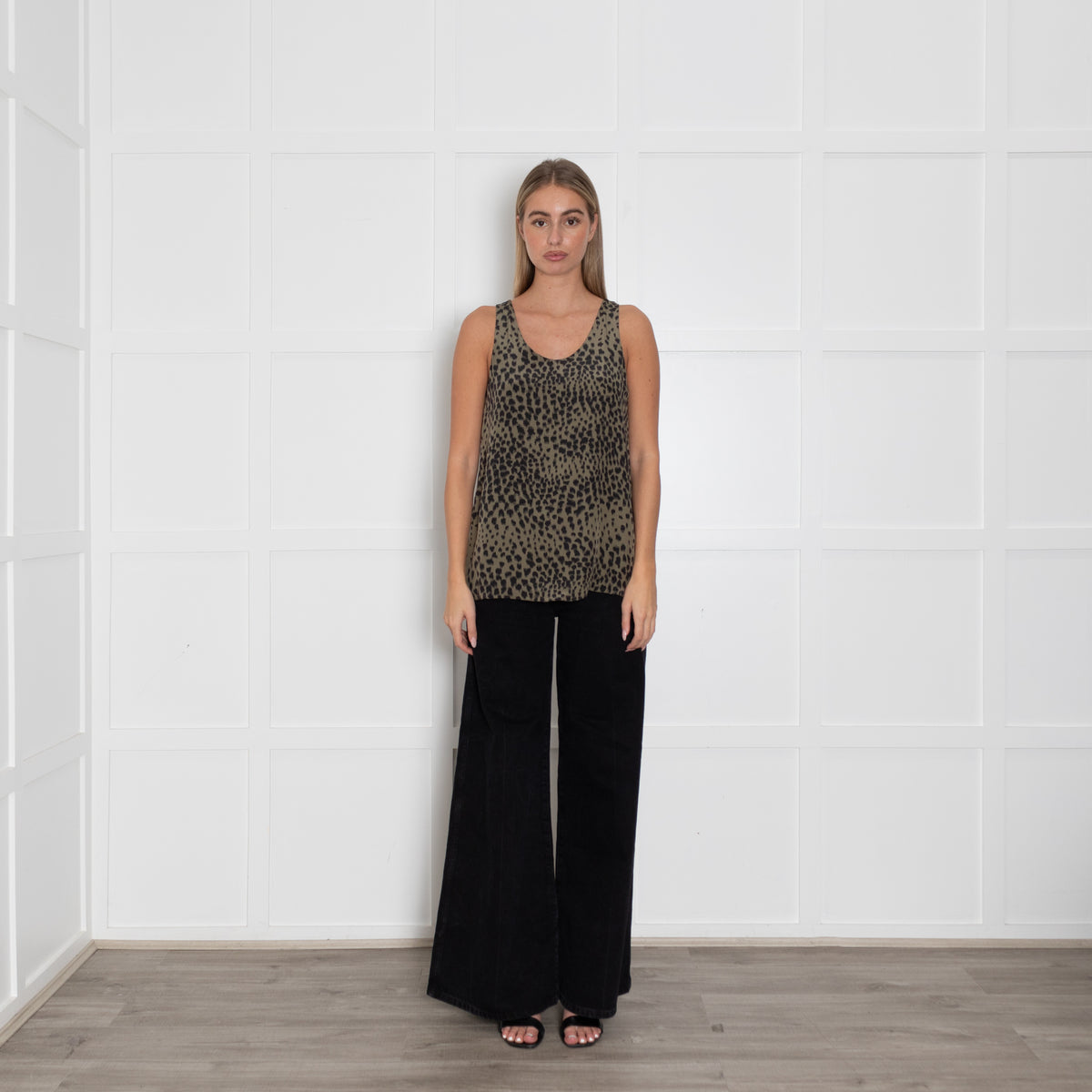 Chloe Khaki Black Animal Print Sleeveless Silk Top