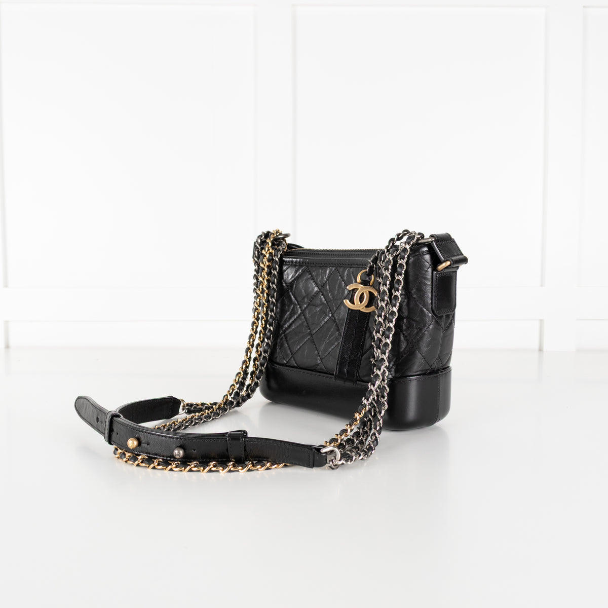 Chanel Gabrielle Mini black quilted aged calfskin leather hobo bag