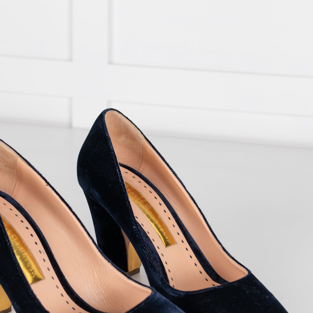 Rupert Sanderson Navy Blue Velvet Chunky Heel Shoes