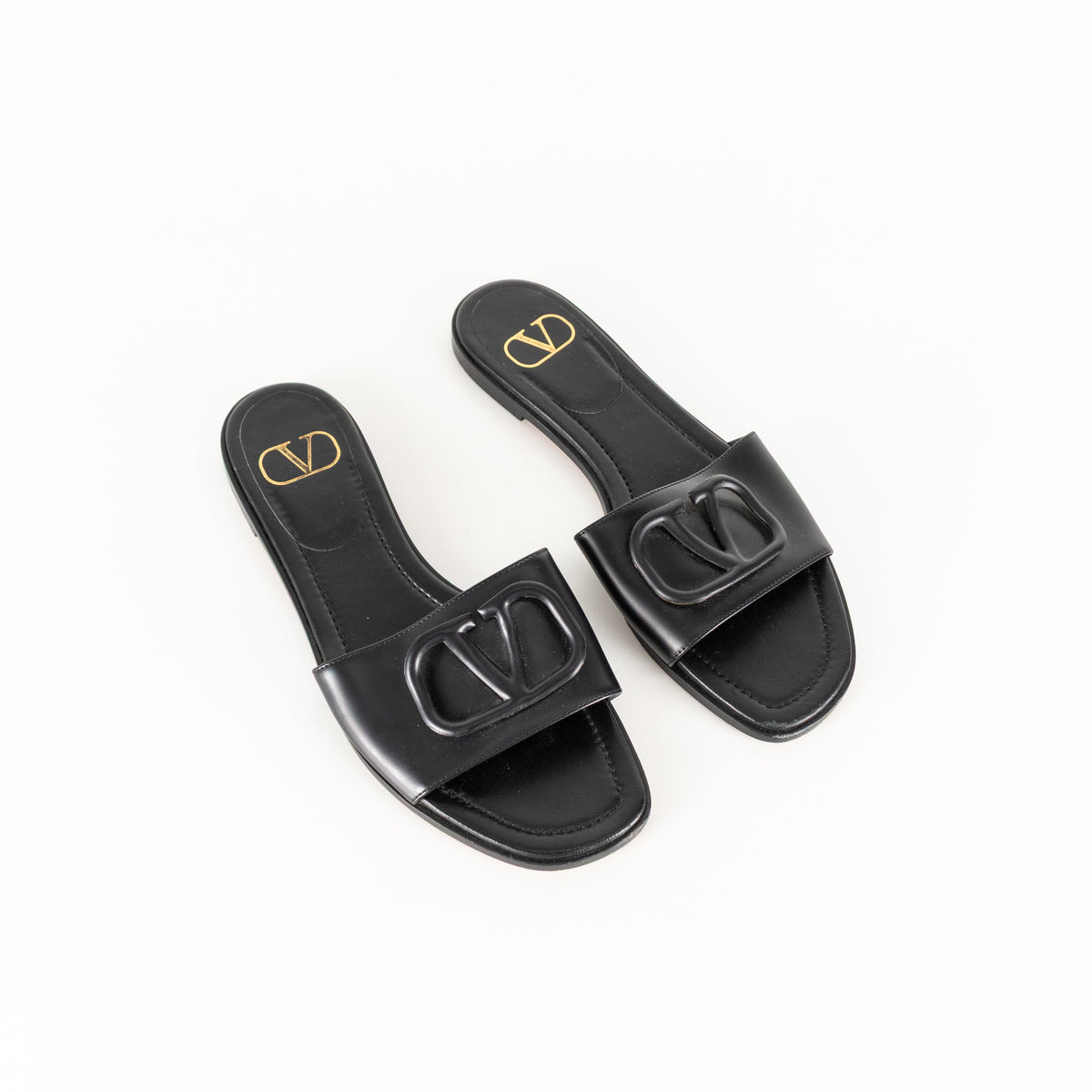 Valentino Black Leather Logo Sliders