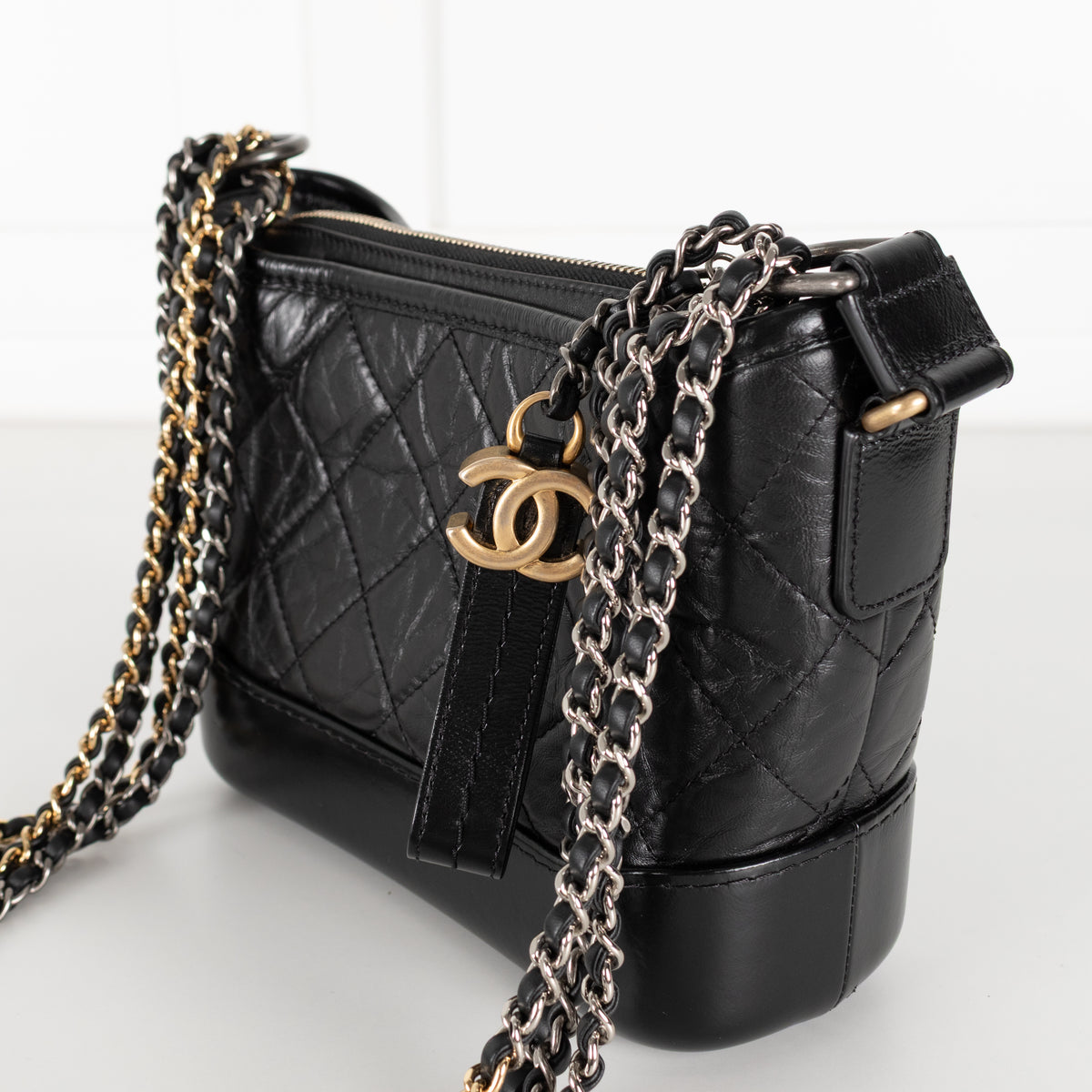 Chanel Gabrielle Mini black quilted aged calfskin leather hobo bag