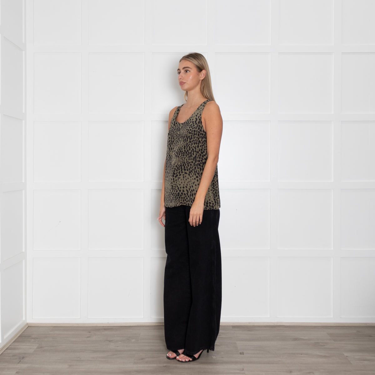 Chloe Khaki Black Animal Print Sleeveless Silk Top