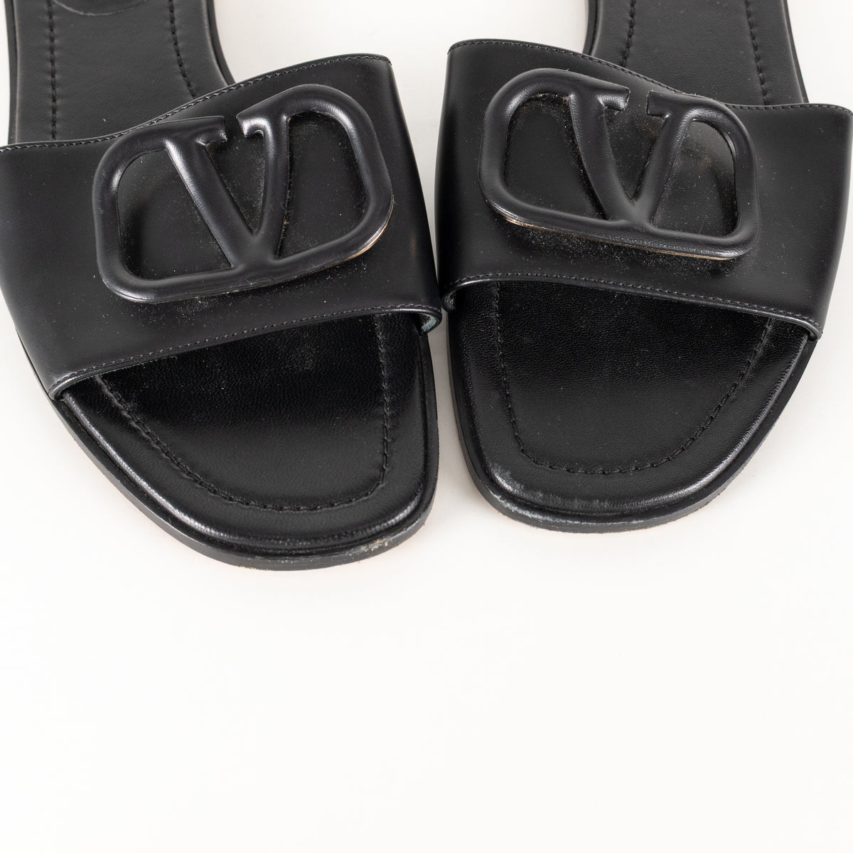 Valentino Black Leather Logo Sliders