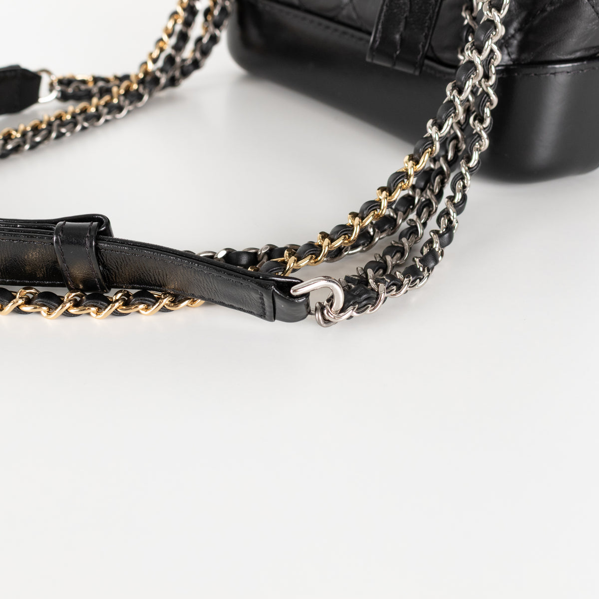Chanel Gabrielle Mini black quilted aged calfskin leather hobo bag
