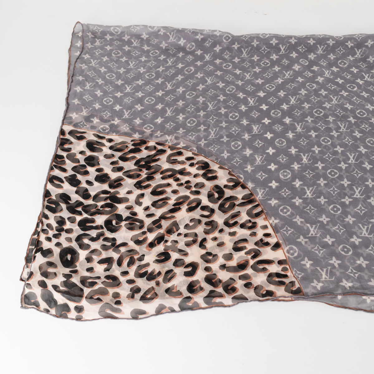 Louis Vuitton Monogram and Leopard Print Sheer Scarf