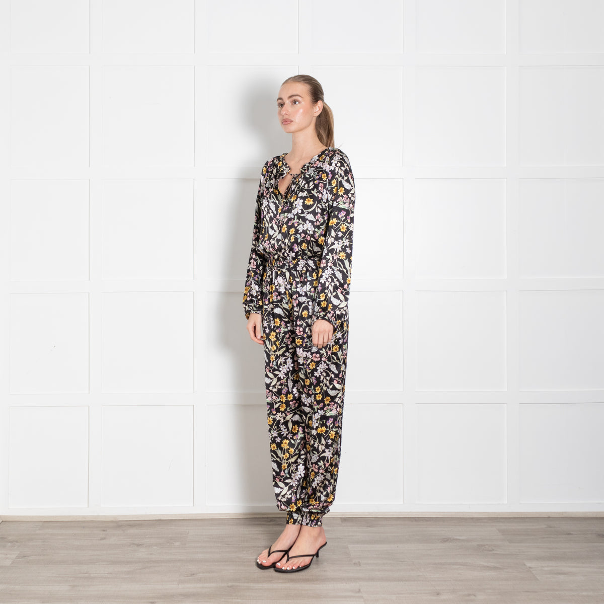Ridley Black Cream Yellow Floral Elasticated Waist Jumpsuit