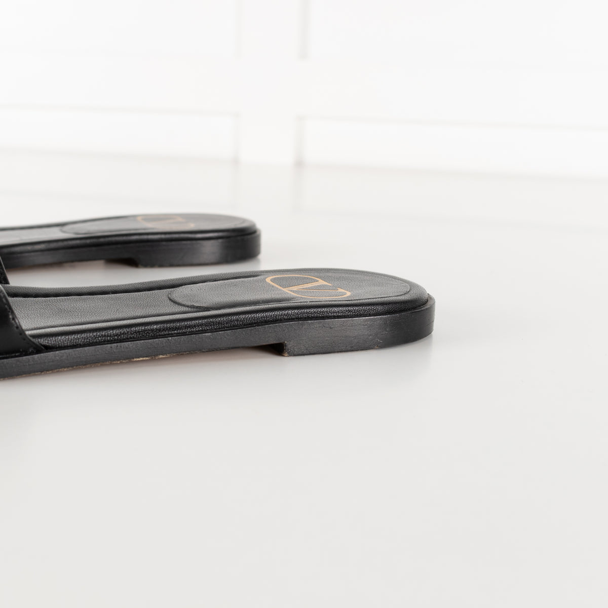 Valentino Black Leather Logo Sliders