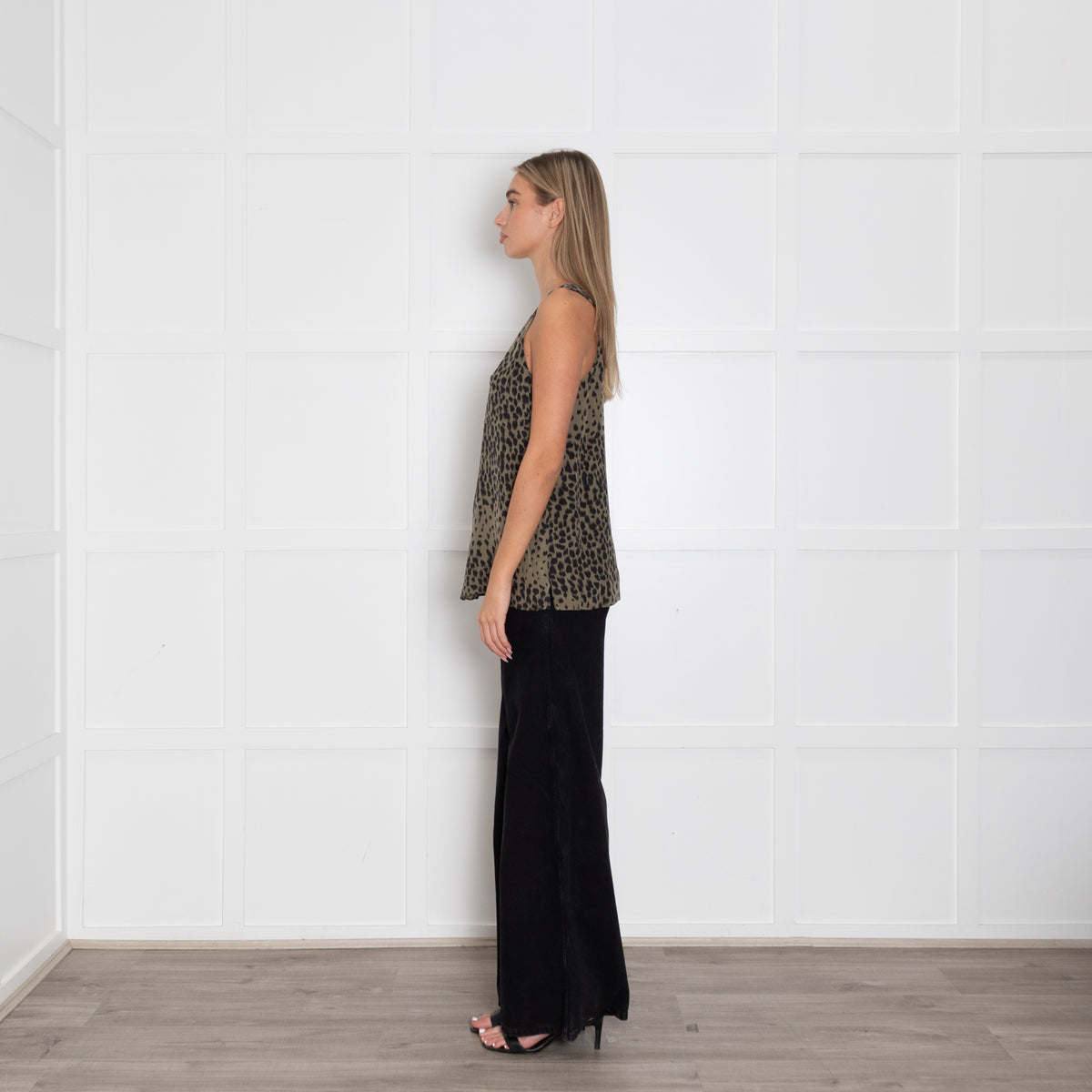 Chloe Khaki Black Animal Print Sleeveless Silk Top