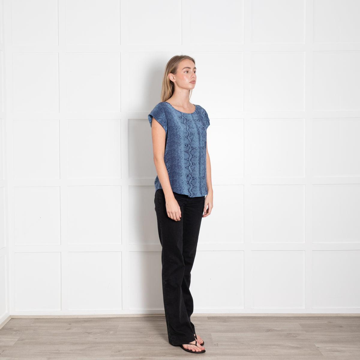 Joie Blue Snake Print Silk Short Sleeve Top