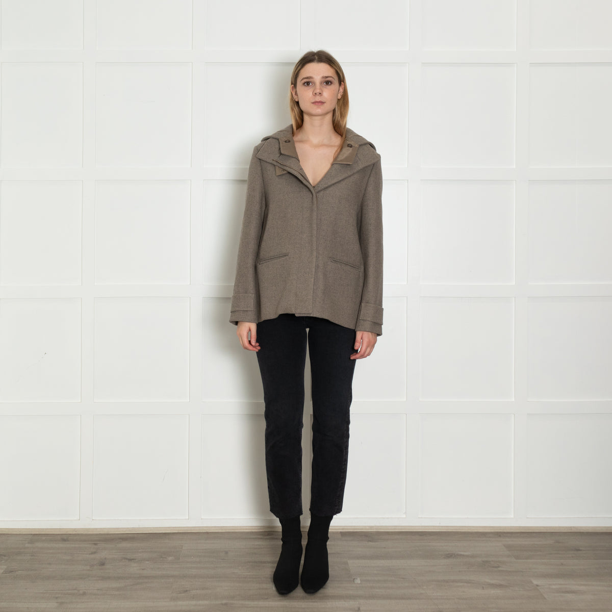 Chloe Beige Wool Mix Unlined Hooded Jacket