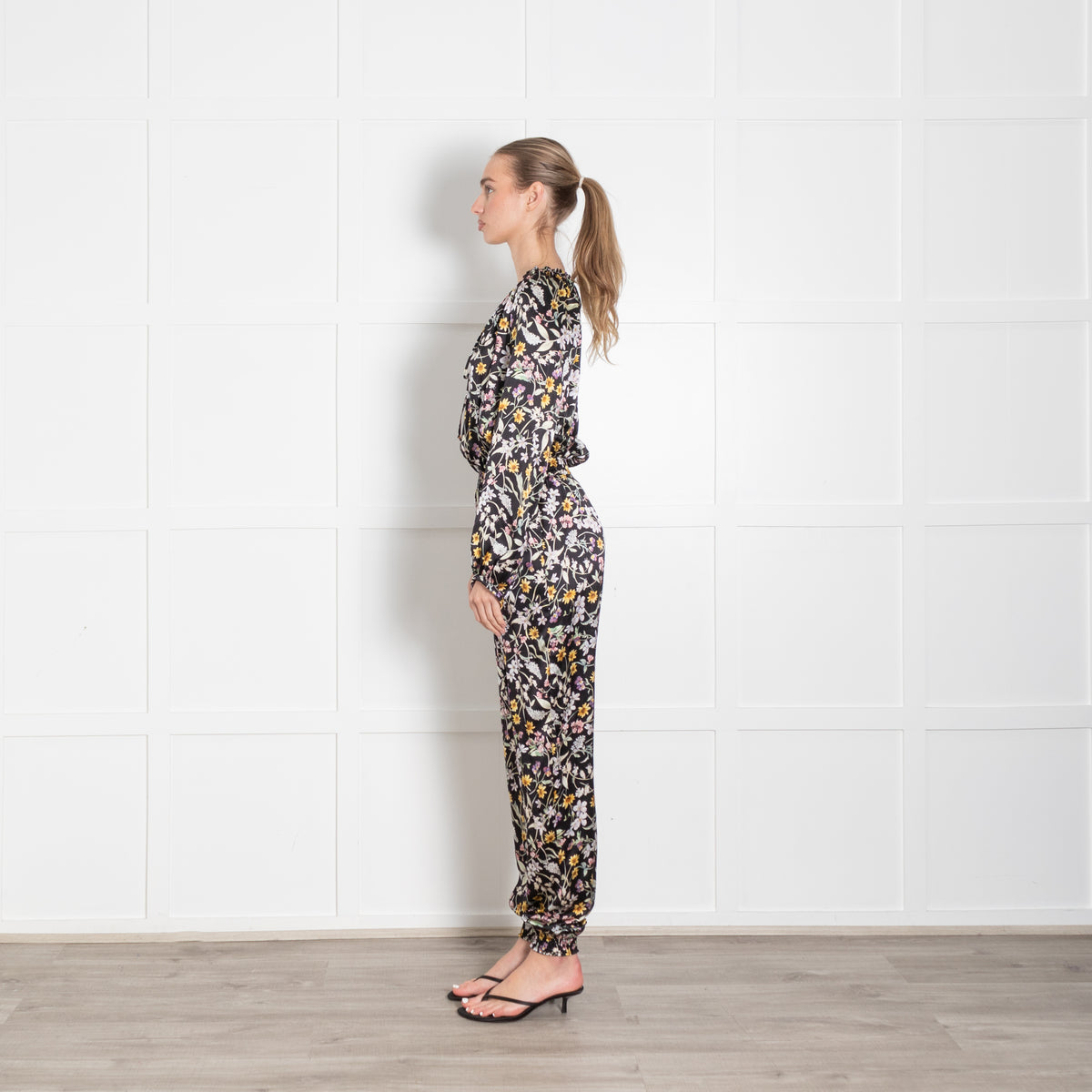 Ridley Black Cream Yellow Floral Elasticated Waist Jumpsuit