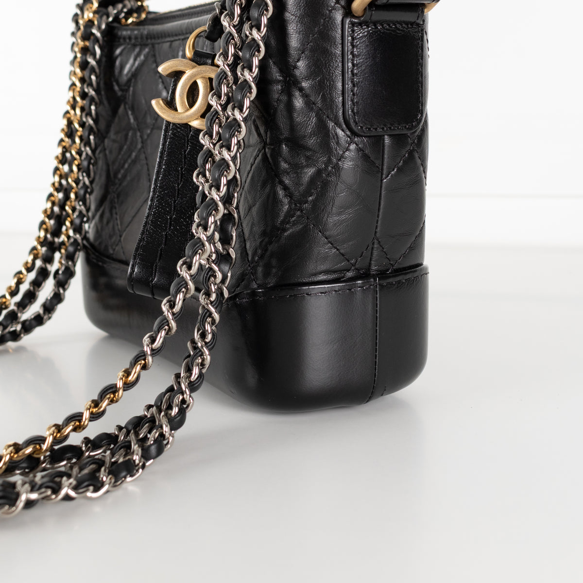 Chanel Gabrielle Mini black quilted aged calfskin leather hobo bag