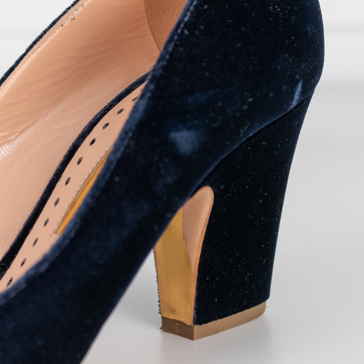 Rupert Sanderson Navy Blue Velvet Chunky Heel Shoes