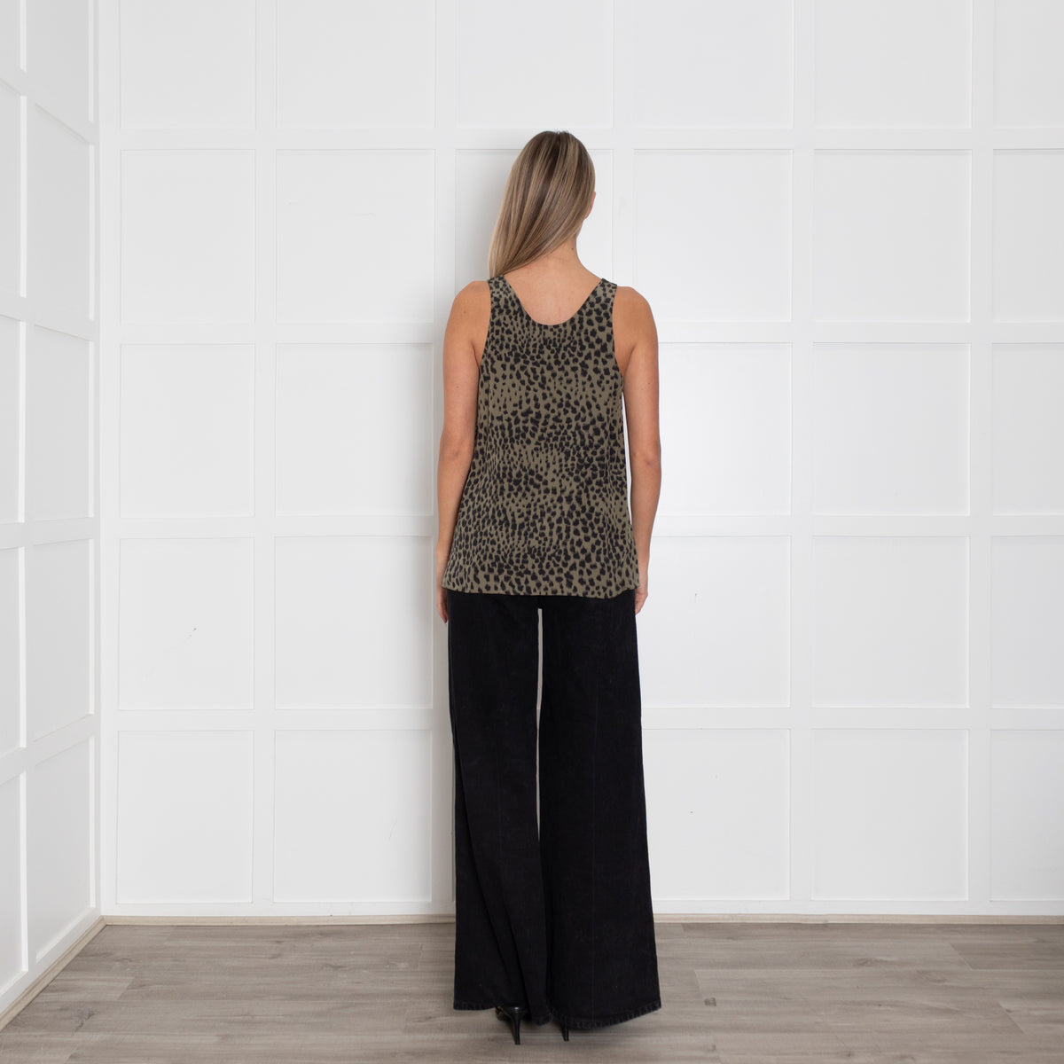 Chloe Khaki Black Animal Print Sleeveless Silk Top