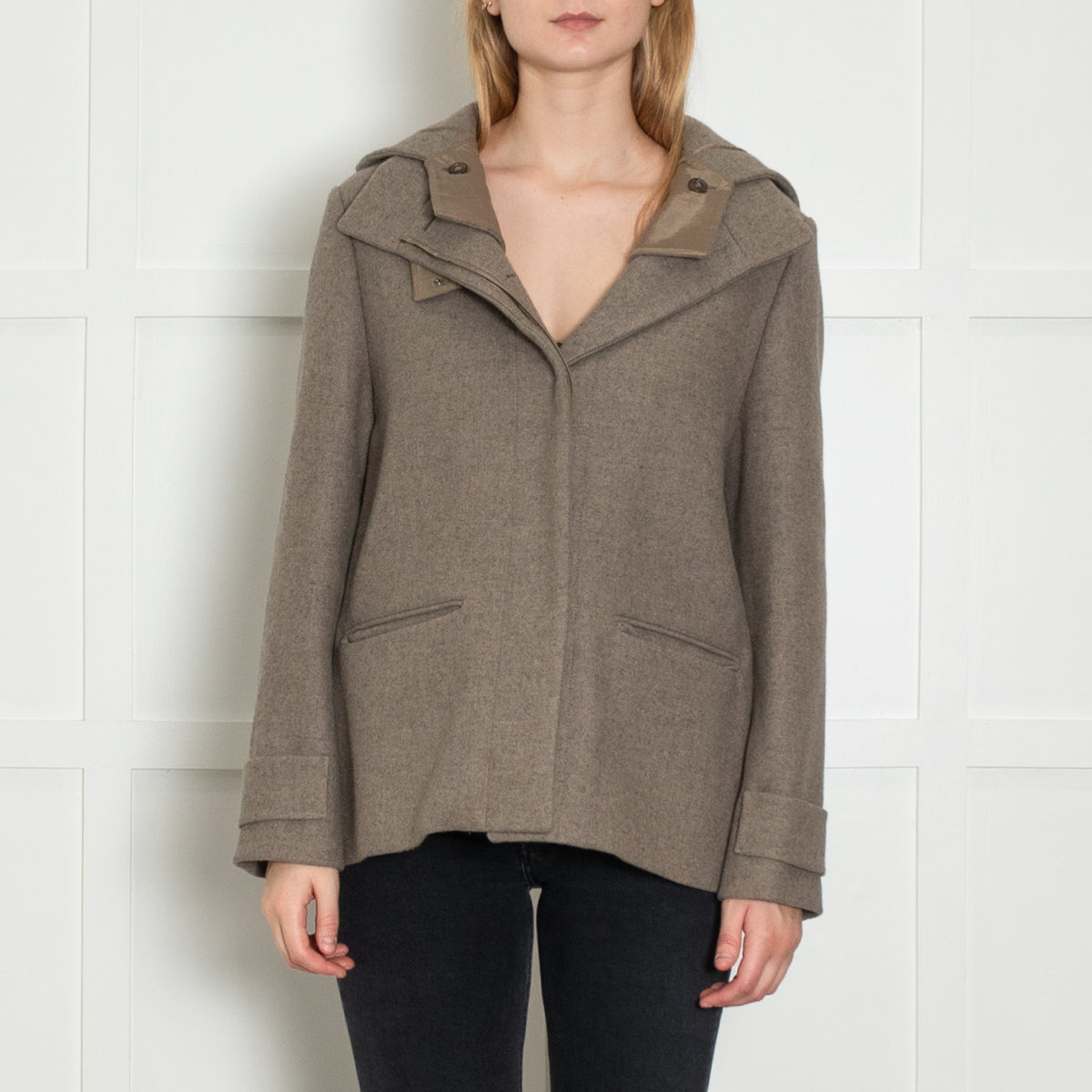 Chloe Beige Wool Mix Unlined Hooded Jacket