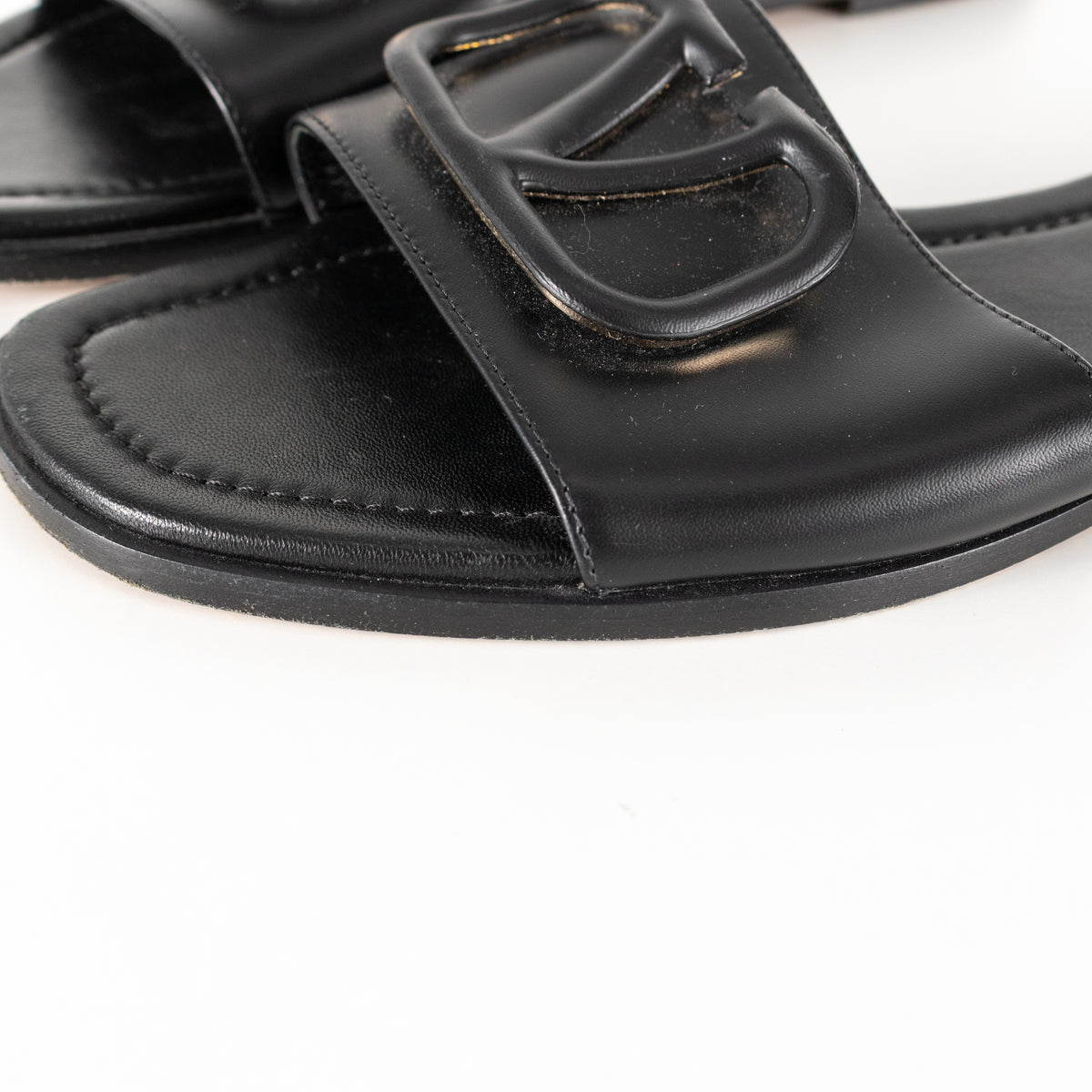 Valentino Black Leather Logo Sliders