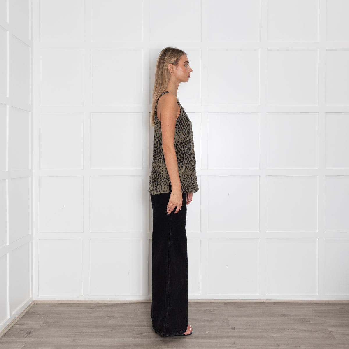 Chloe Khaki Black Animal Print Sleeveless Silk Top