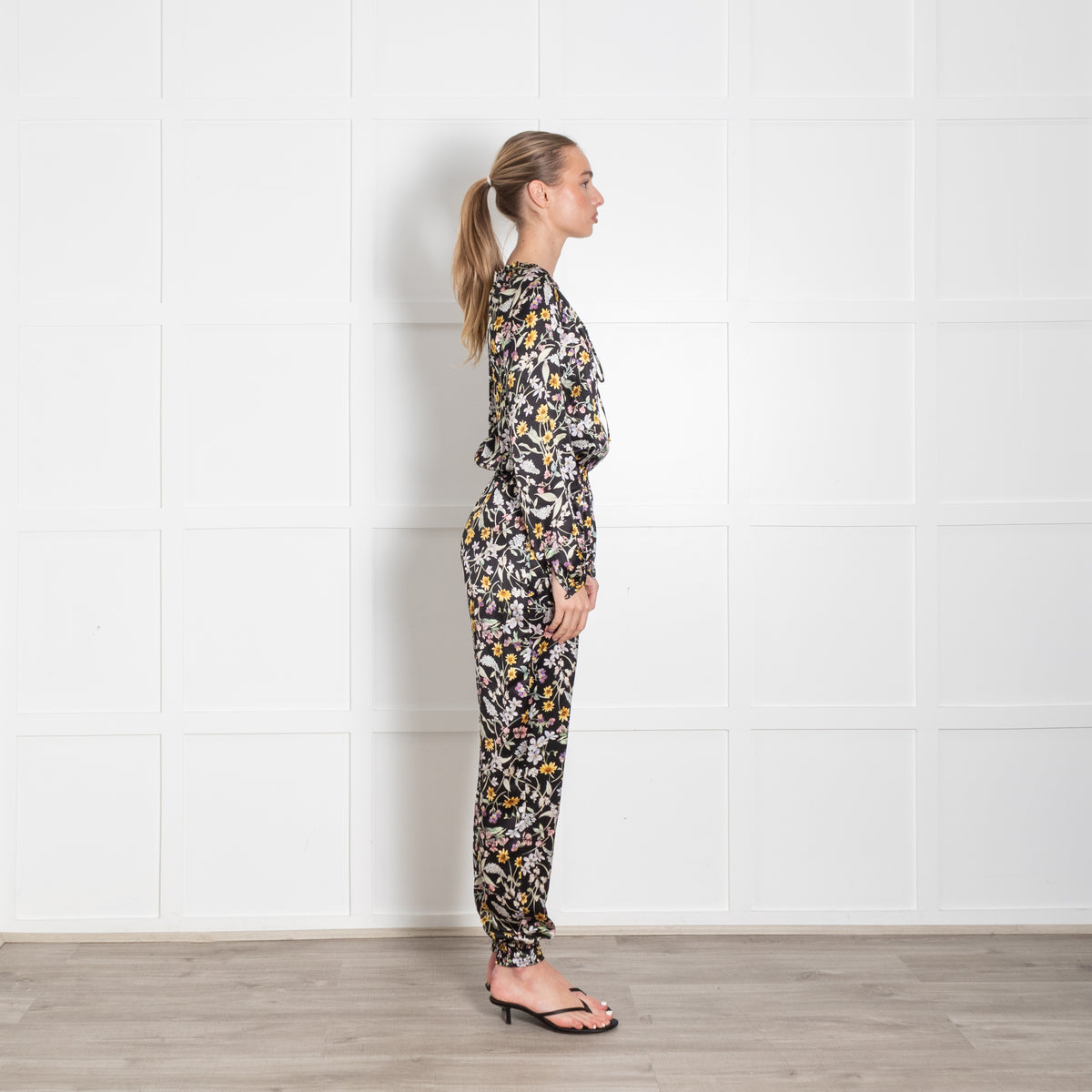 Ridley Black Cream Yellow Floral Elasticated Waist Jumpsuit