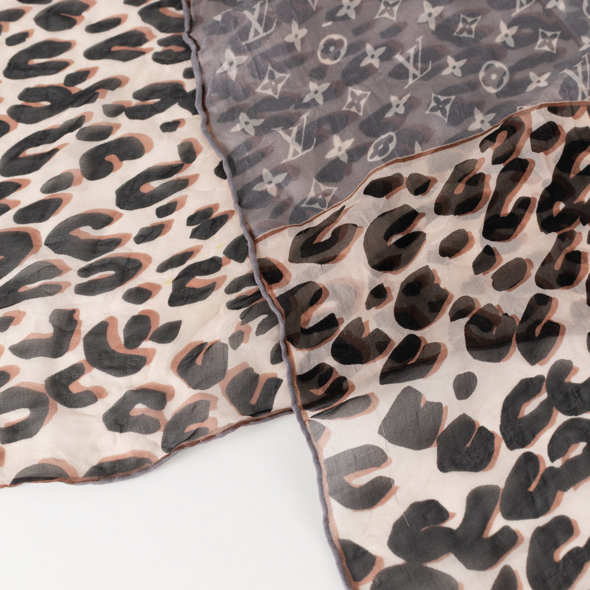 Louis Vuitton Monogram and Leopard Print Sheer Scarf