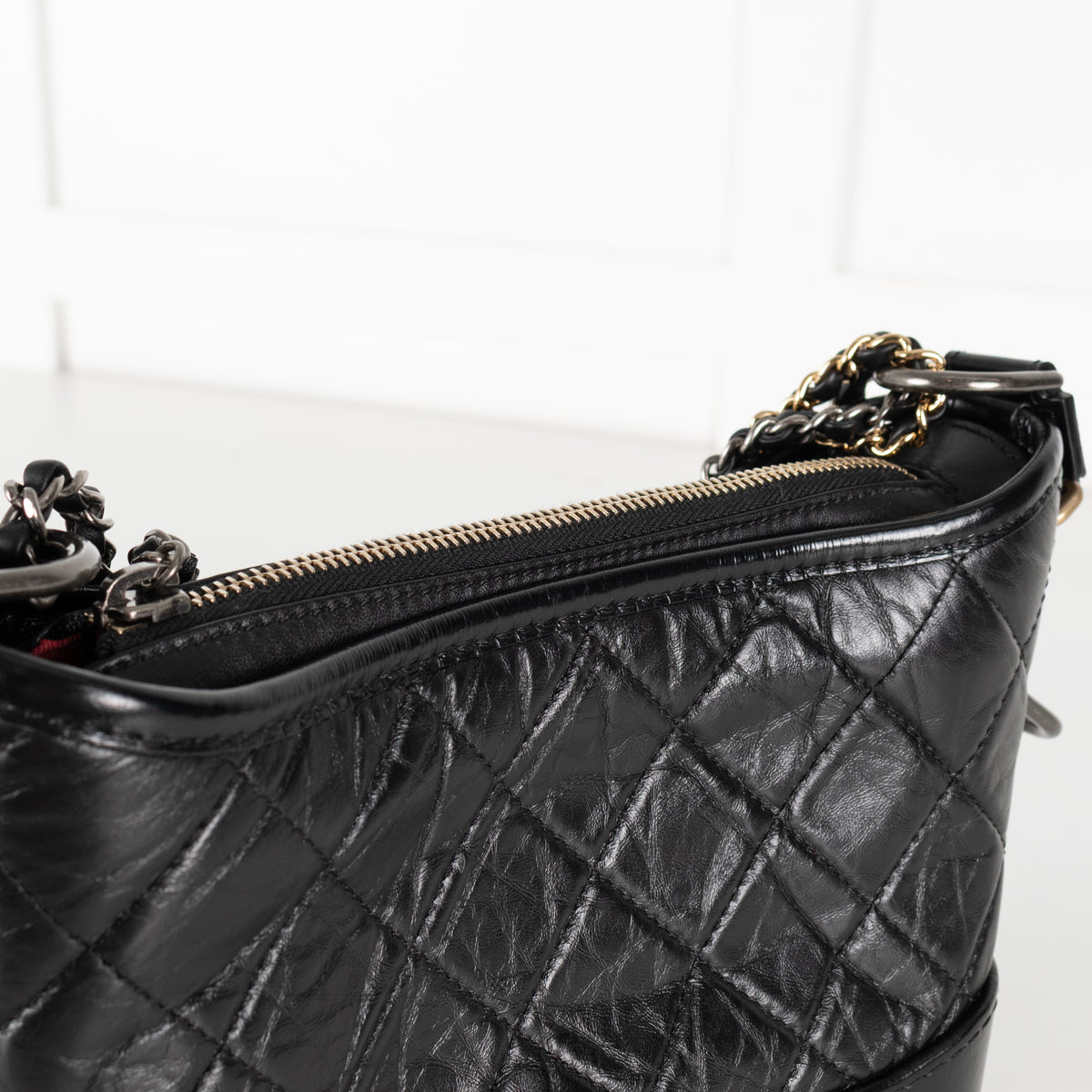 Chanel Gabrielle Mini black quilted aged calfskin leather hobo bag