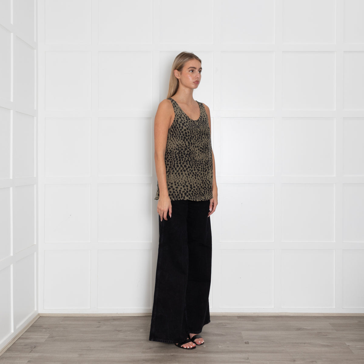 Chloe Khaki Black Animal Print Sleeveless Silk Top