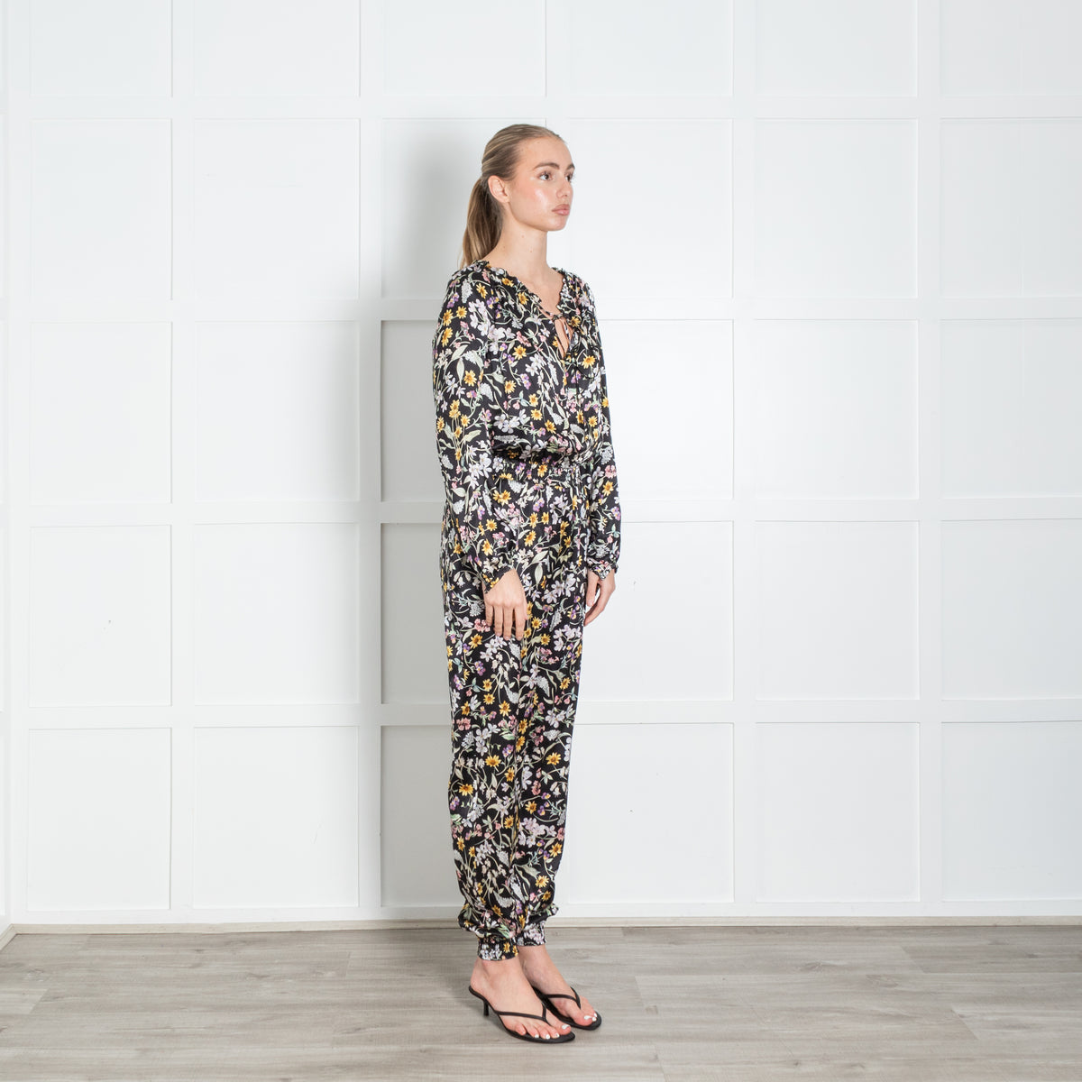 Ridley Black Cream Yellow Floral Elasticated Waist Jumpsuit